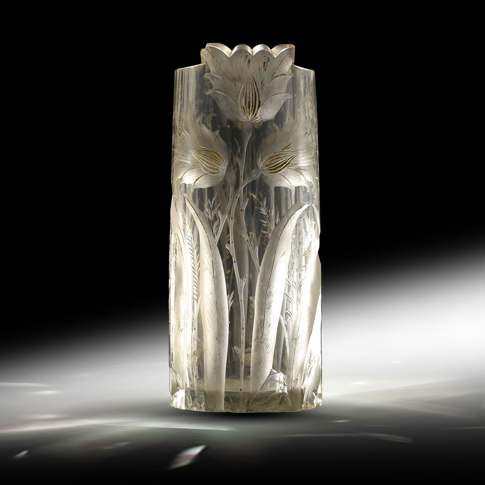 Fabulous Antique Bohemian Intaglio Moser Harrach Art Cut Glass Vase 11.25 inches height (1 of 16)