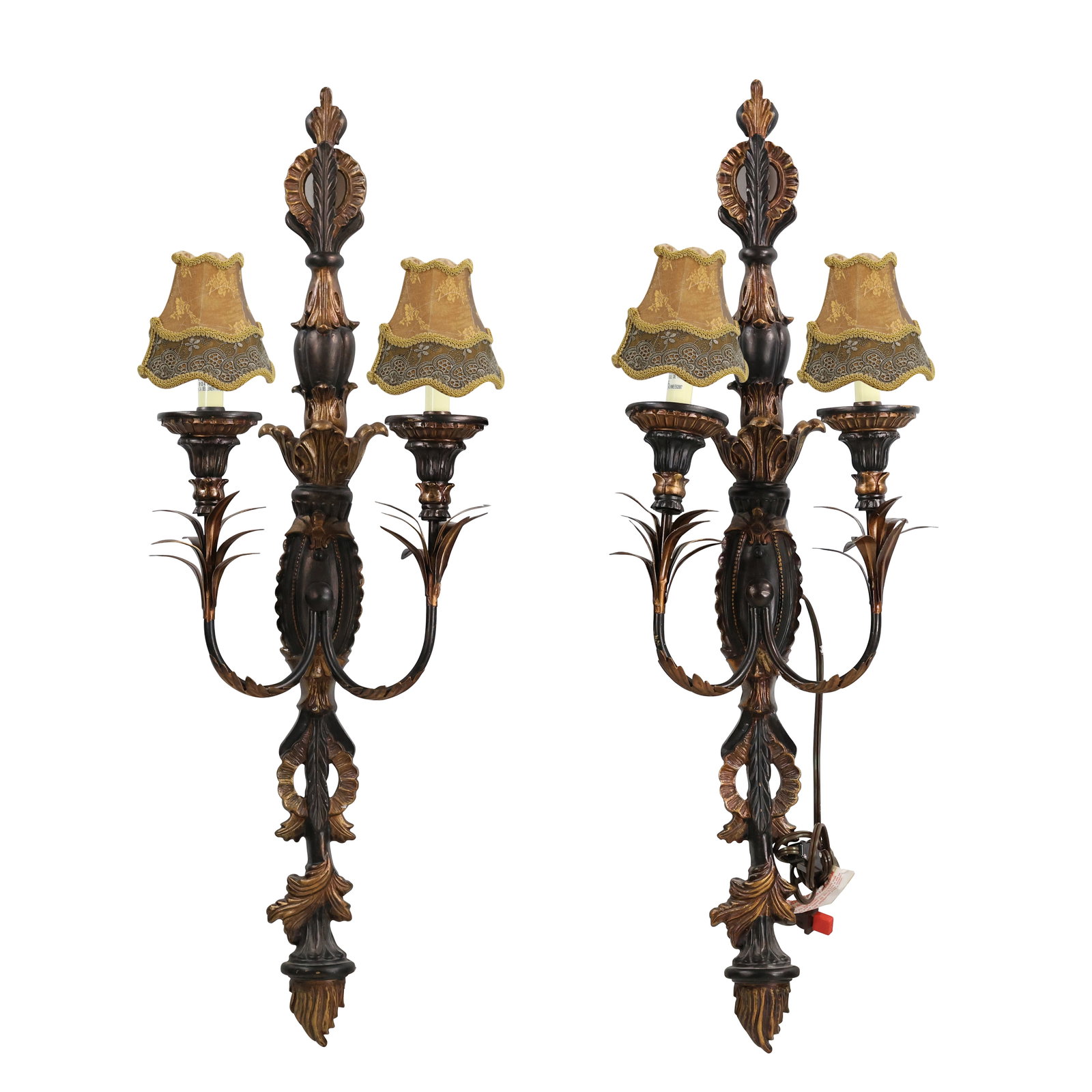 Pair Contemporary Decorator Wall Sconces with Silk Shades 33 inches length (1 of 17)