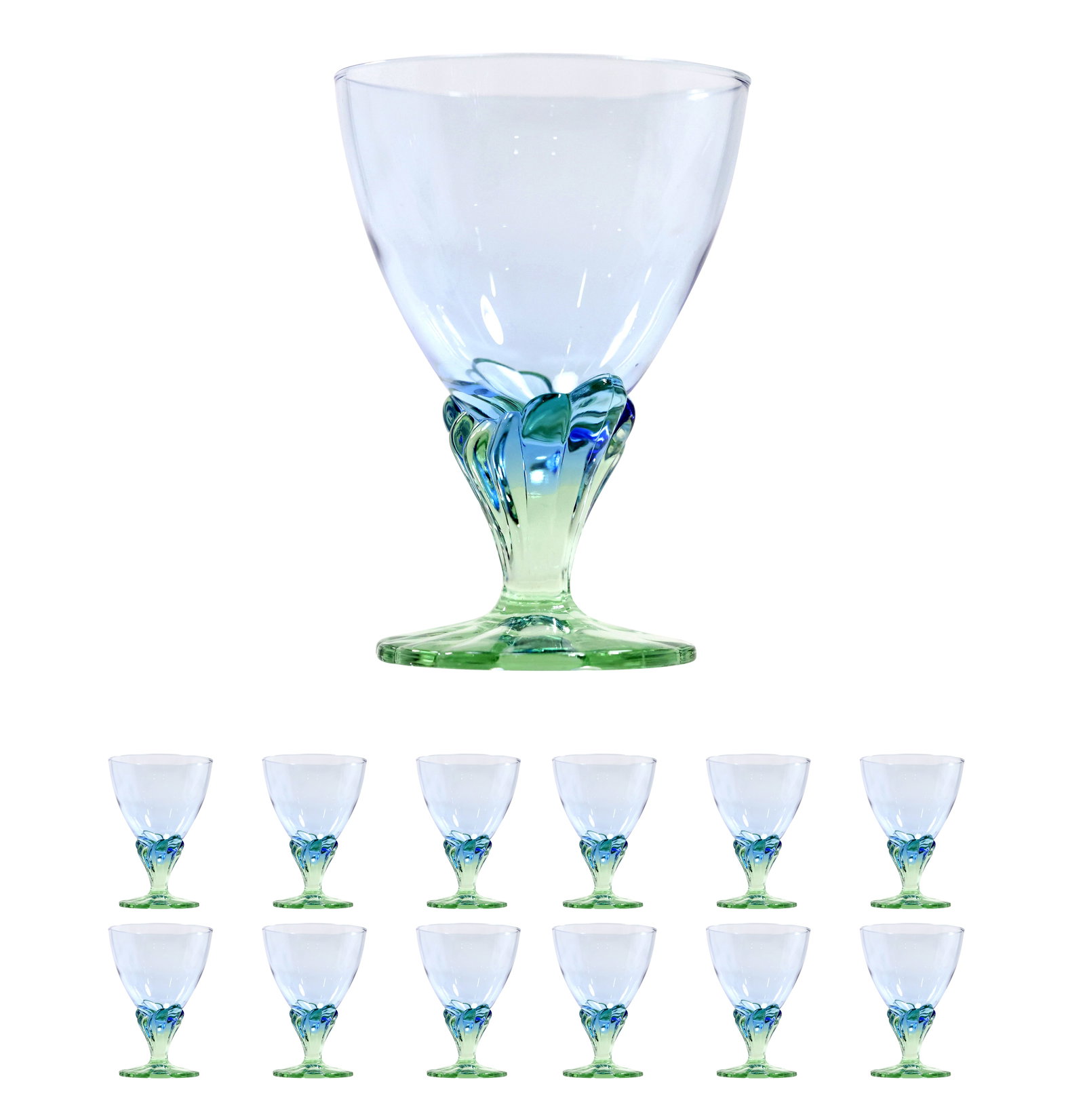 Set 12 Bormioli Rocco Bahia Water Wine Glass Goblet Blue & Green Stem 5.5 Inches Tall: Set 12 Bormioli Rocco Bahia Water Wine Glass Goblet Blue & Green Stem 5.5 Inches Tall Size: 5.5 x 4 Shelf: C