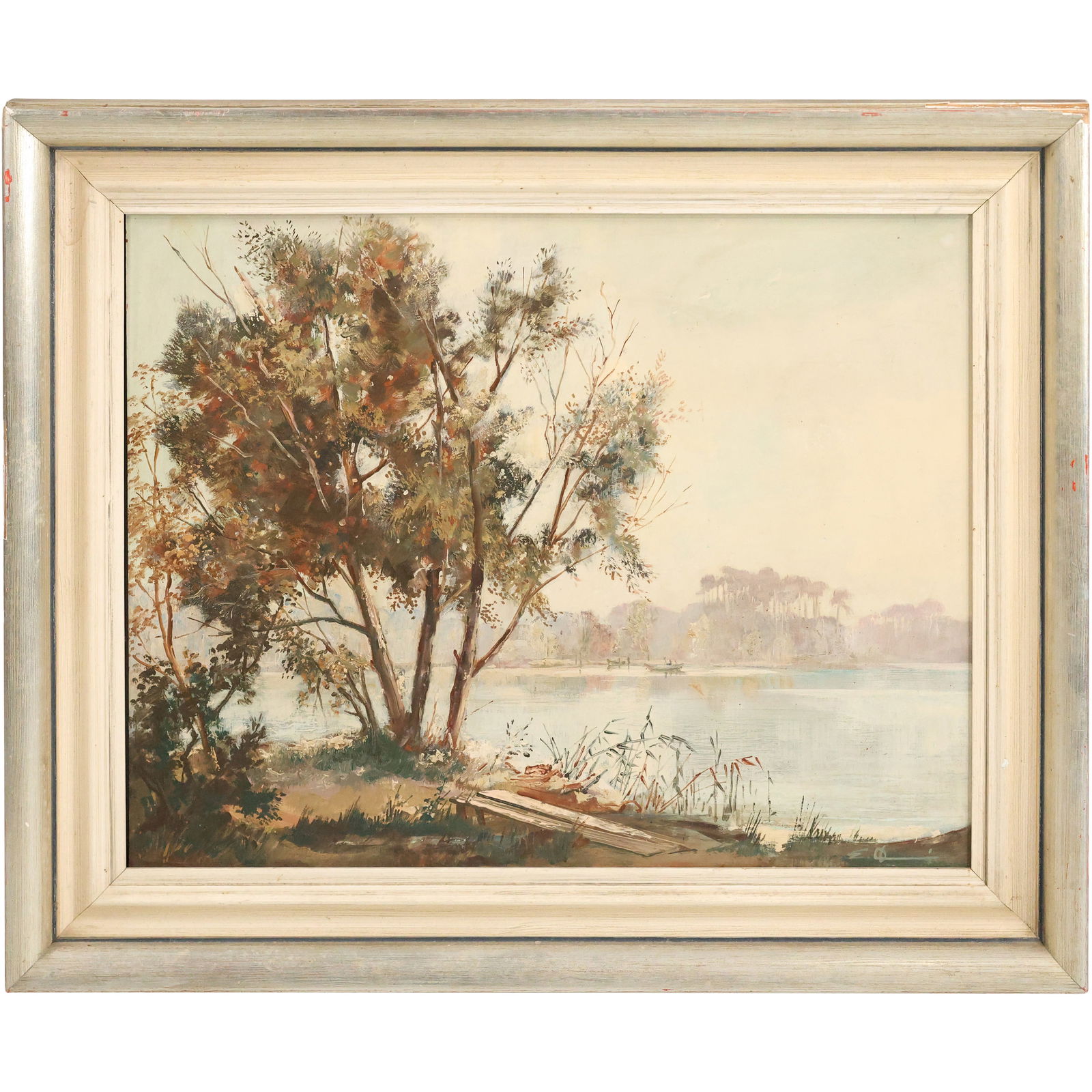 Artist Signed Vintage Lake Landscape Oil on Board Painting, Framed (1 of 11)