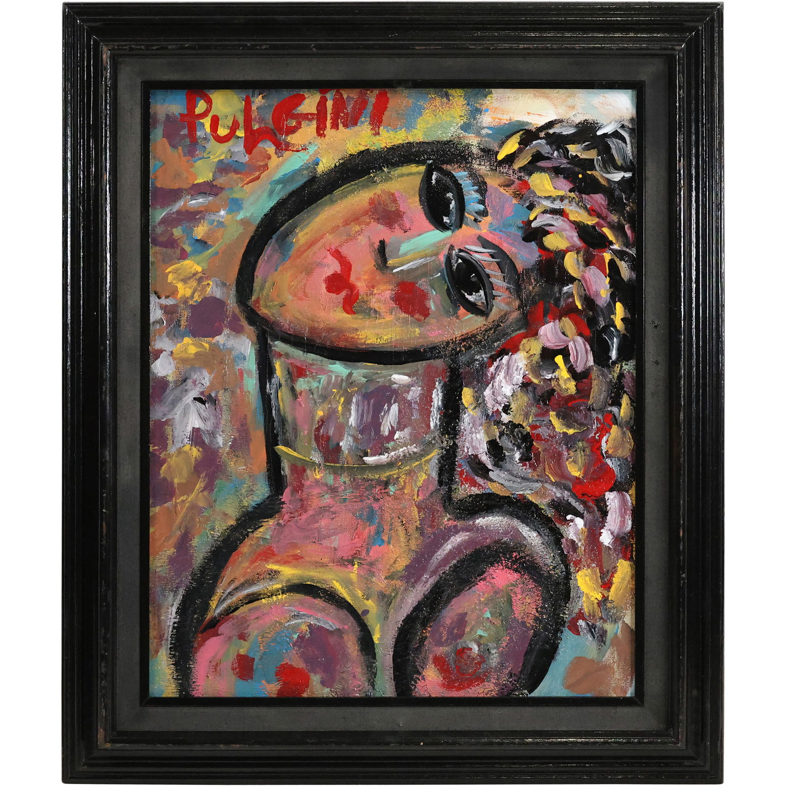 Thomas Pulgini, American, Oil on Canvas Painting, Portrait of Abstract Woman, Signed, Framed (1 of 15)