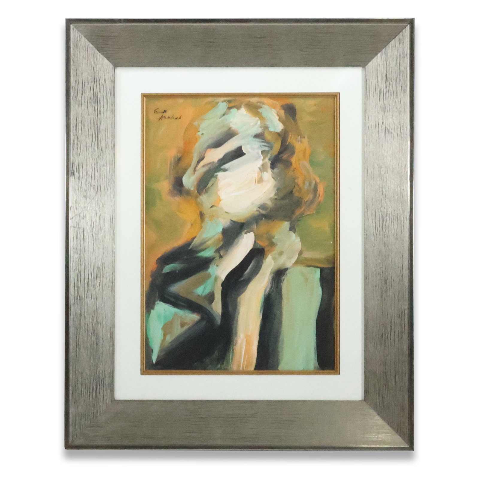 Frank Helmut Auerbach, Important Oil Painting Abstract Portrait of a Military Figure: This important Frank Helmut Auerbach Oil Painting is an abstract portrait of a military figure, signed in the upper left corner. Known for his intense approach to portraiture and city scenes, Auerbach