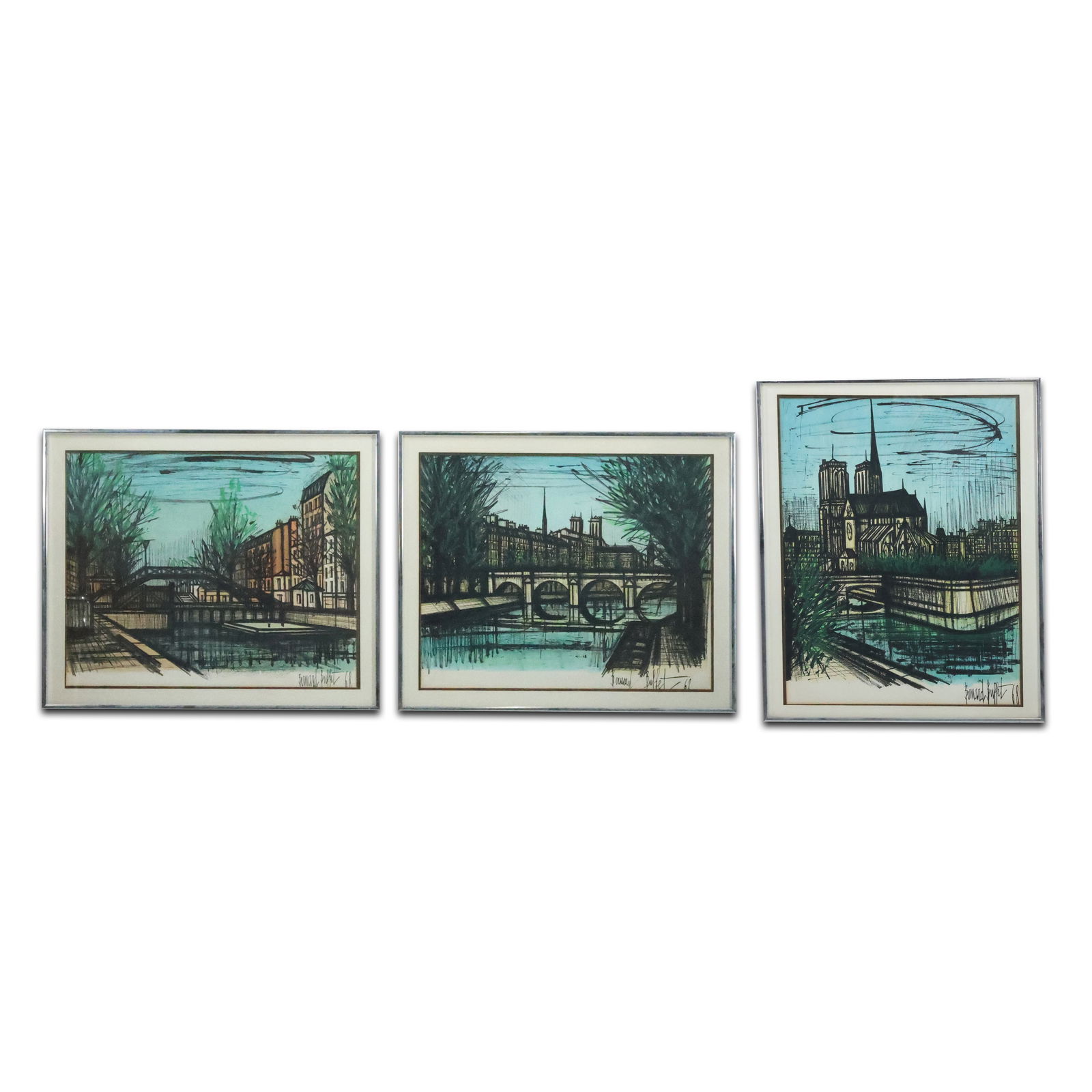 Set of 3 Bernard Buffet Vintage Prints – 1968 Canal St. Martin Series (1 of 20)