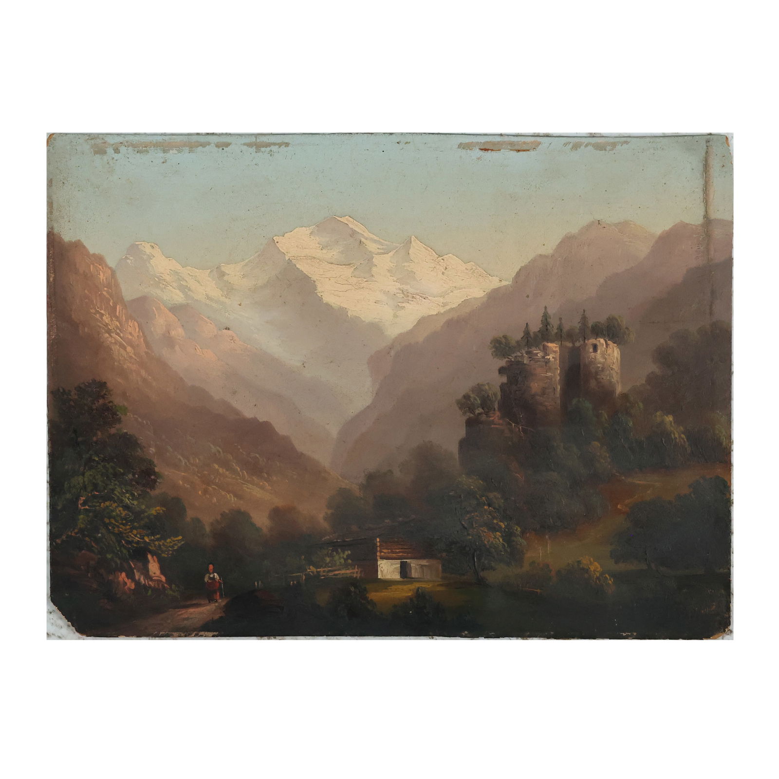 1881 Small Oil Painting on Board "View From the Village Interlaken, Switzerland" (1 of 16)