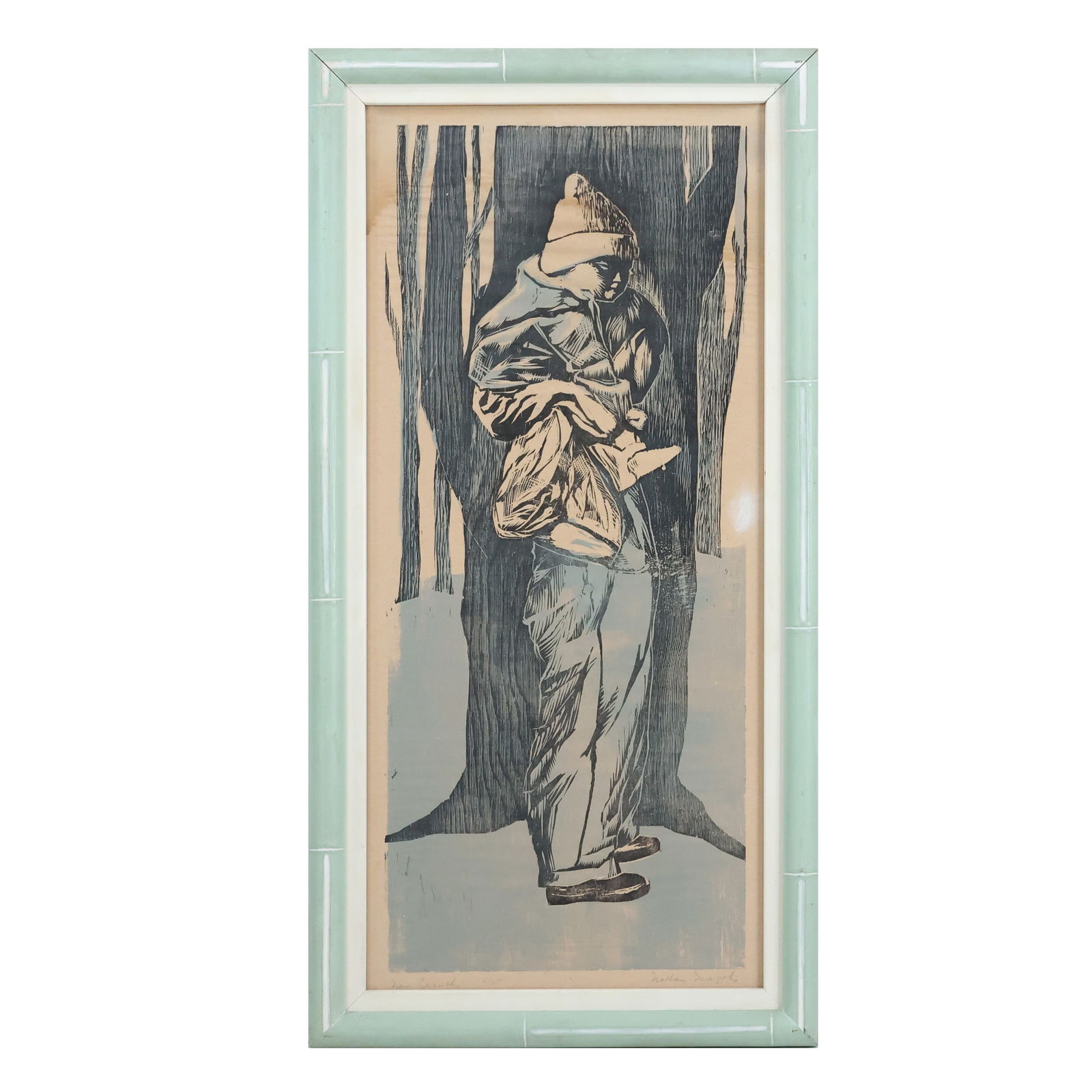 Nathan Margolis 1908-1964, Woodblock Print on Paper "New Growth" #4/25, Framed (1 of 13)