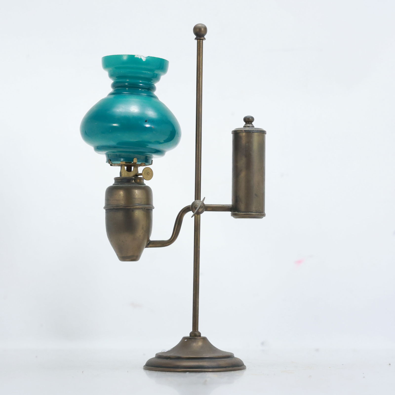 Miniature Brass Student Lamp with green glass shade [ shade has chips] 12.5 in. height (1 of 7)