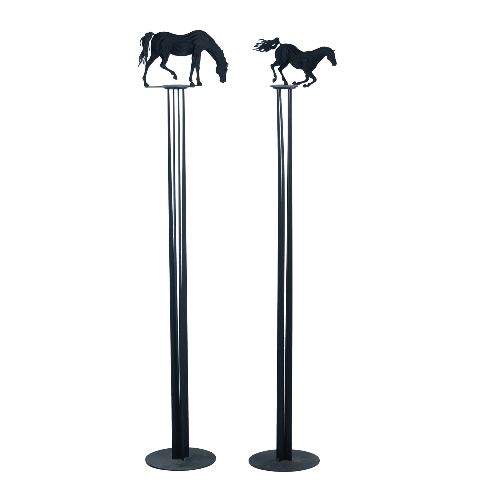 2 Signed Tall Metal Horse Sculptures 47 inches height x 10 in. wide: 2 Signed Tall Metal Horse Sculptures ; 47 inches height x 10 in. wide **Important Pick-Up Information: Lots 1-100 are located at our Auction Gallery at 174 Glasco Turnpike, Saugerties, NY 12477. Pick-