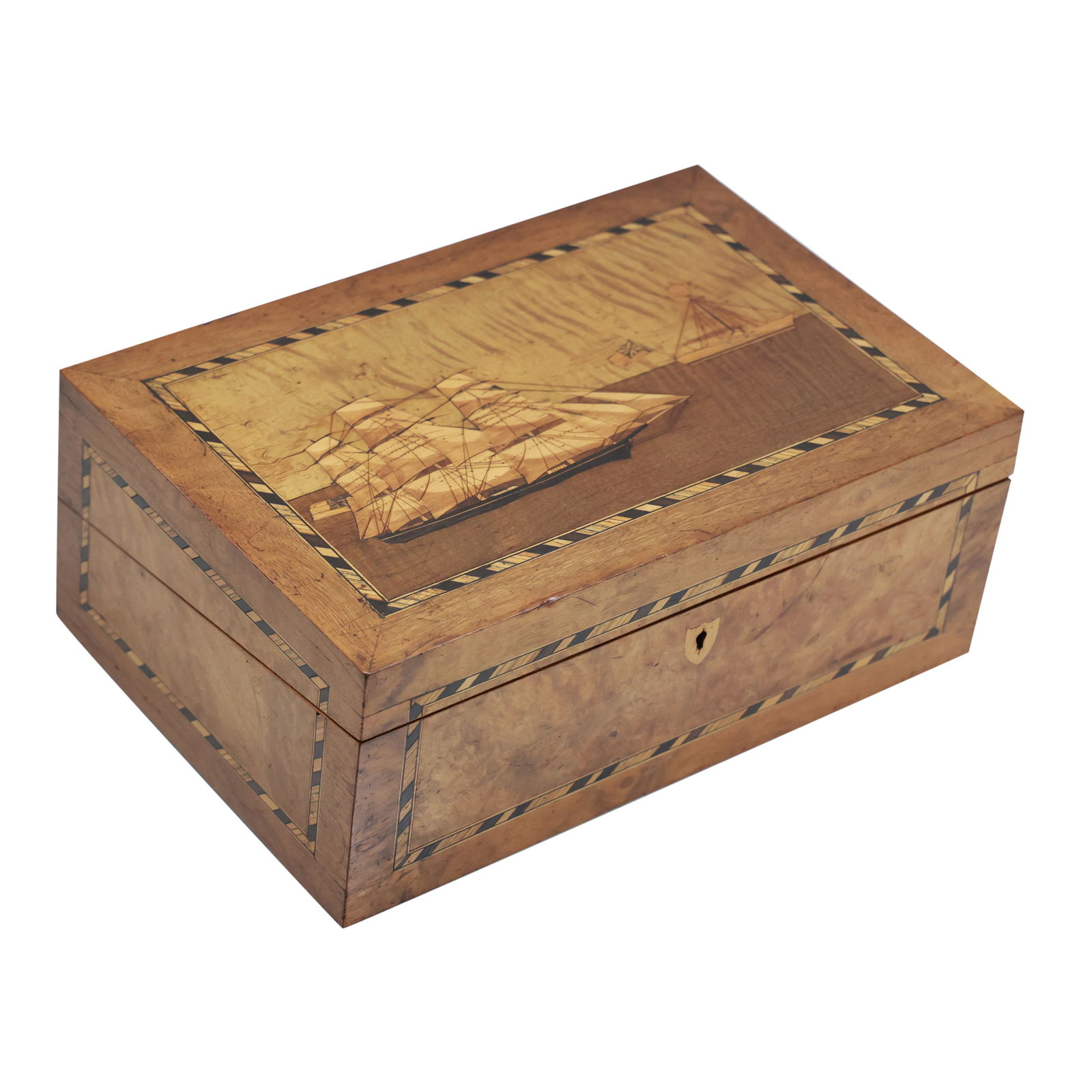 19th C. Full Sail Clipper Ship Exotic Woods Inlaid Ship Captain's Lap Desk (1 of 12)