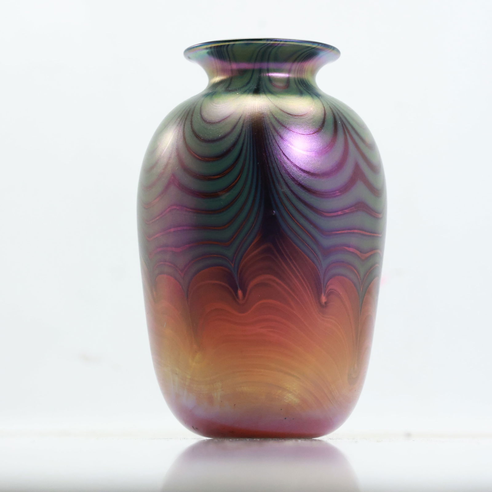 Signed CARLSON Studio Art Glass Vase, Pulled Feather Design 7 in. height (1 of 19)
