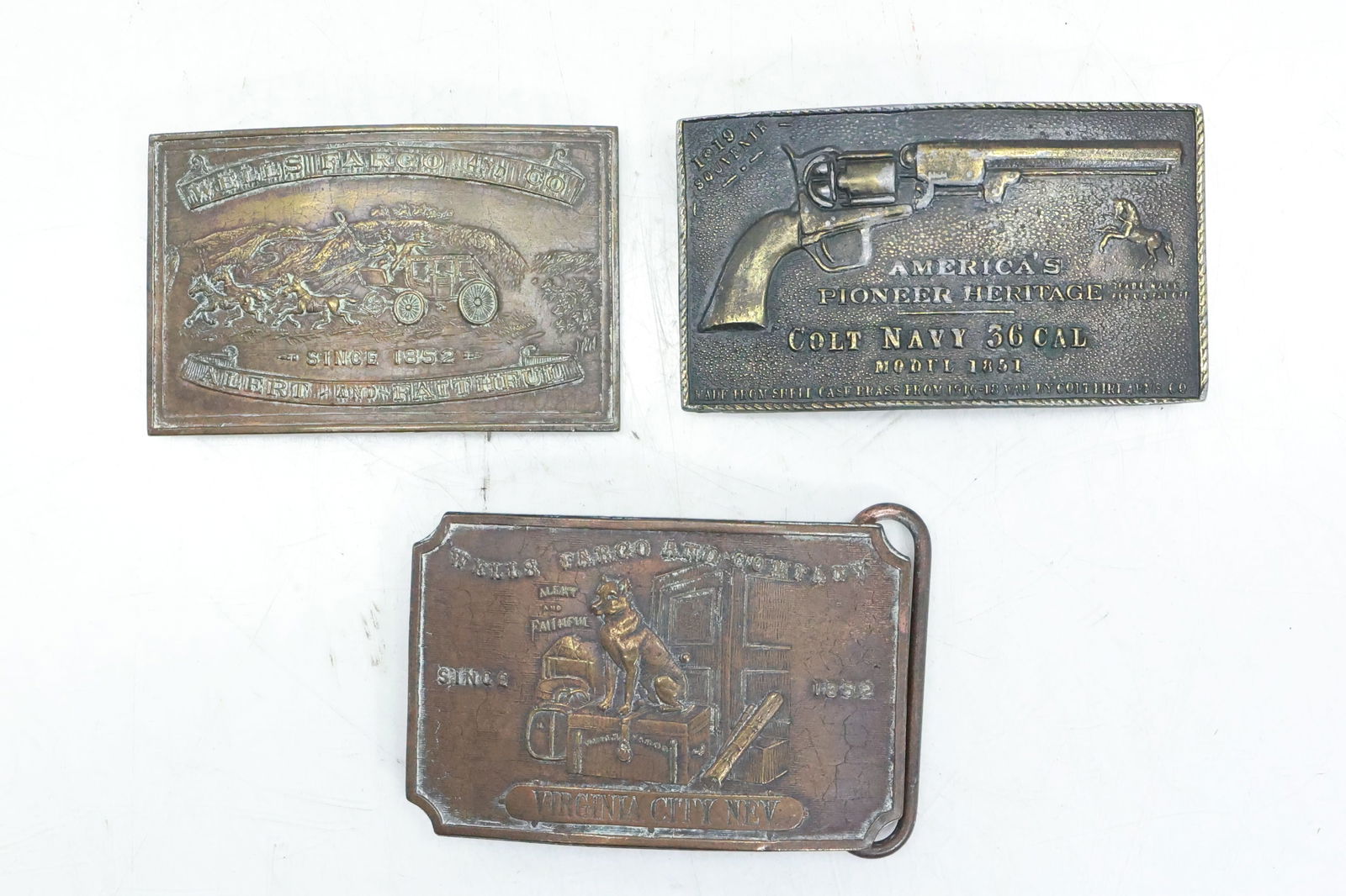 3 Assorted Belt Buckles, Colt, Wells Fargo, inscribed Tiffany New York (1 of 15)