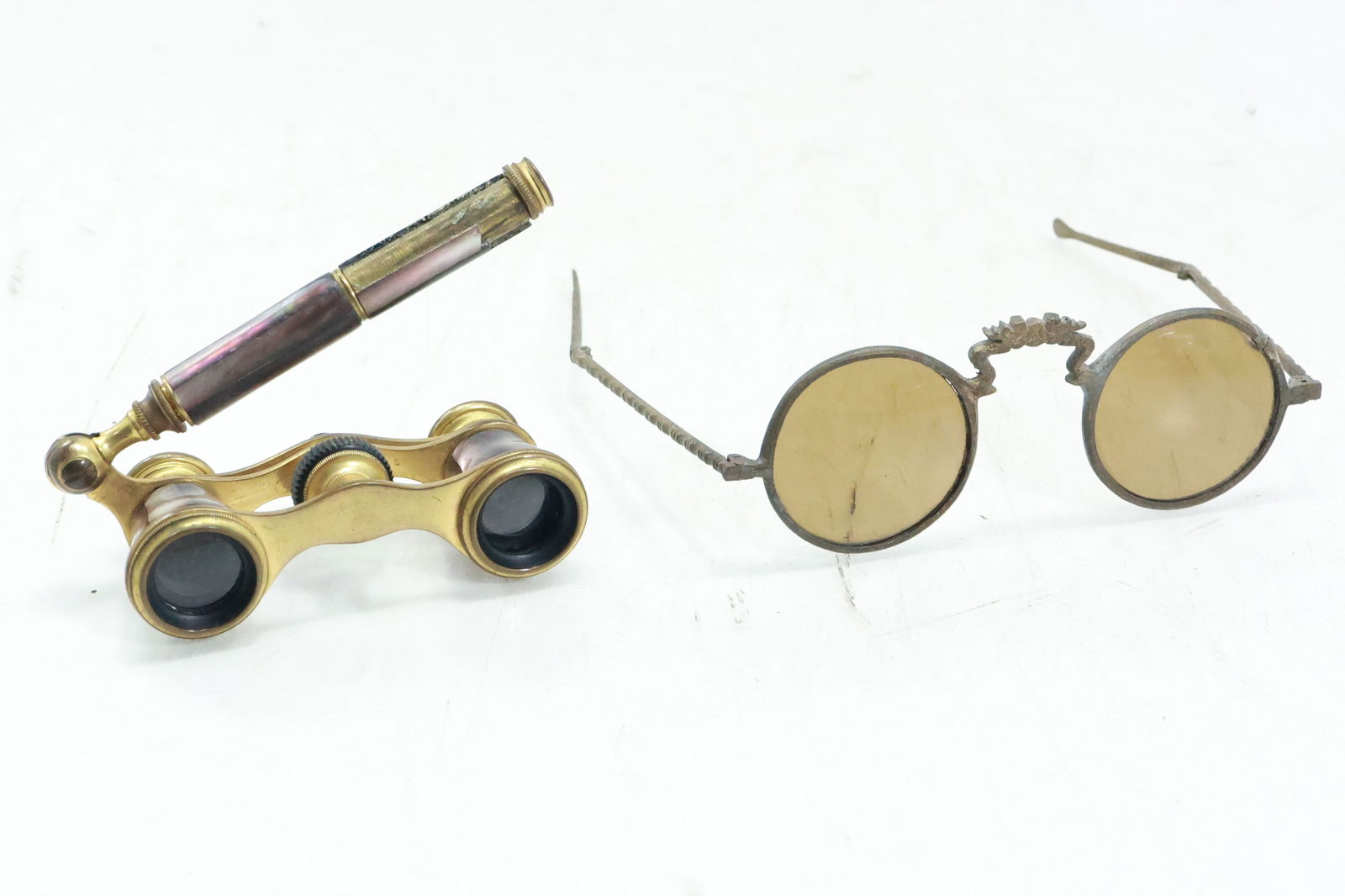 2 Glasses: Brass Opera with Mother of Pearl and Antique Tinted Driving Glasses (1 of 17)