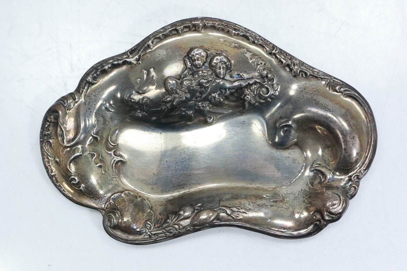 Sterling Silver Art Nouveau Dish with Figures, weighs 74.8 grams (1 of 9)