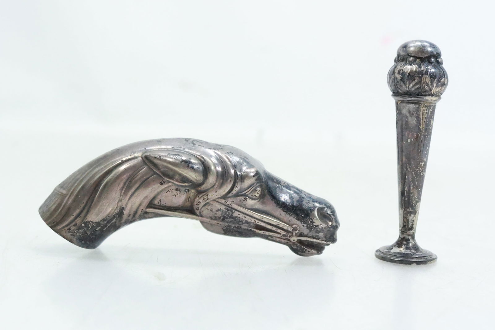 [2] Sterling Horse Head Cane Top and Alpaca Stamp, weighs 34.2 grams (1 of 14)