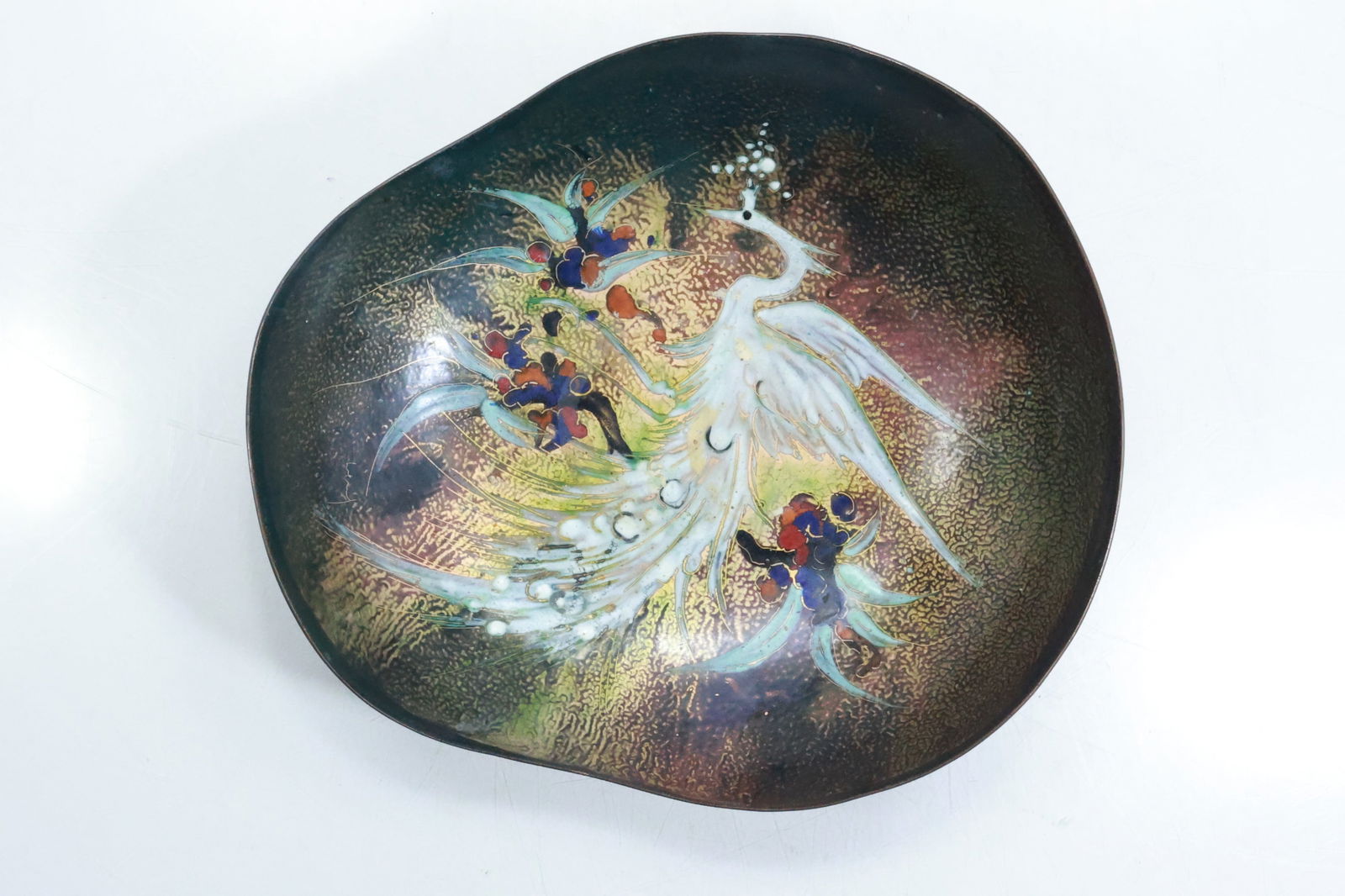 Mid-Century Modern Enameled Art on Copper Footed Bowl with Exotic Bird (1 of 12)