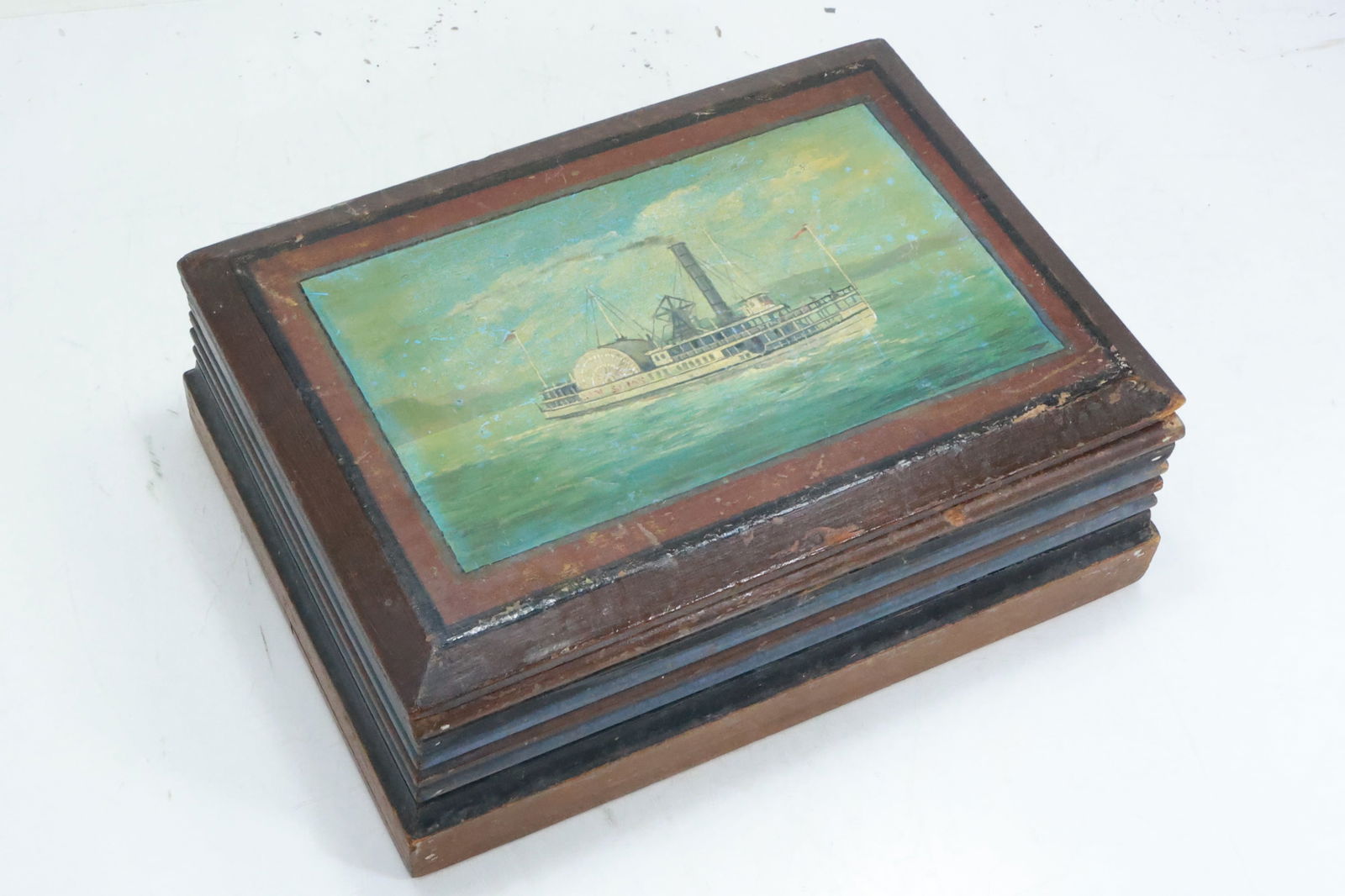 19th C. Hand Painted Riverboat 19th C. Wooden Document Box (1 of 11)