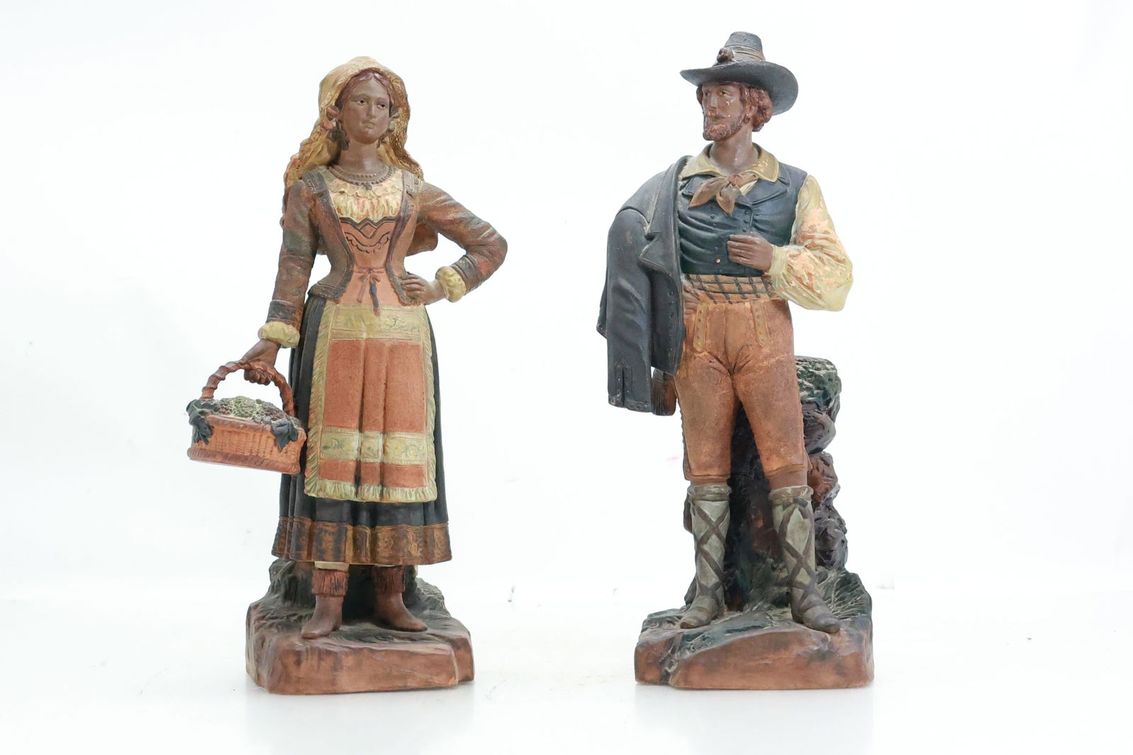 [2] 19th C. Redware Figures Man and Woman 12.5 in. height, Good Patina (1 of 17)