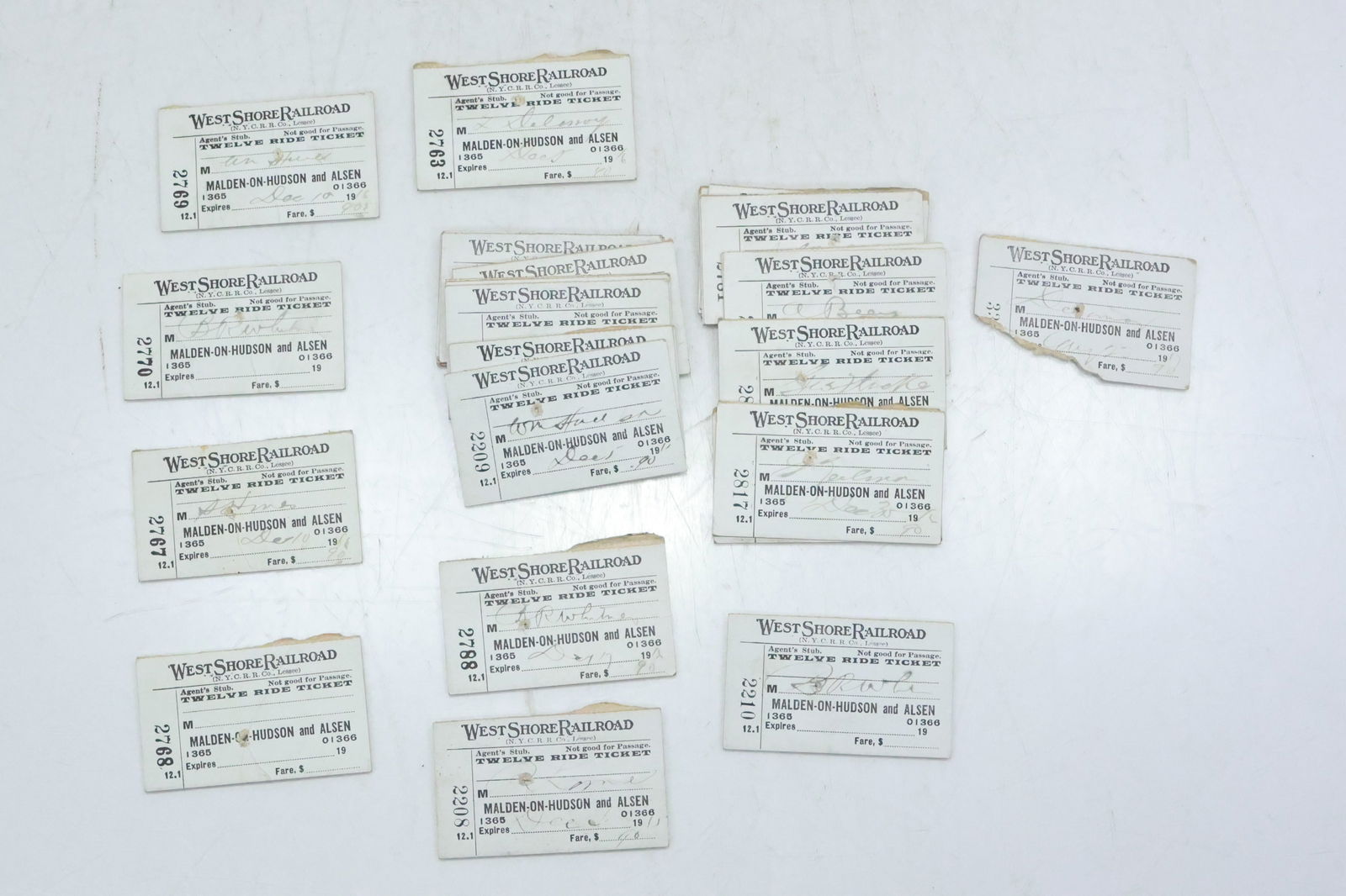 28 West Shore Railroad NYCRR Co 12 Ride Ticket Malden on Hudson & Seaboard (1 of 13)