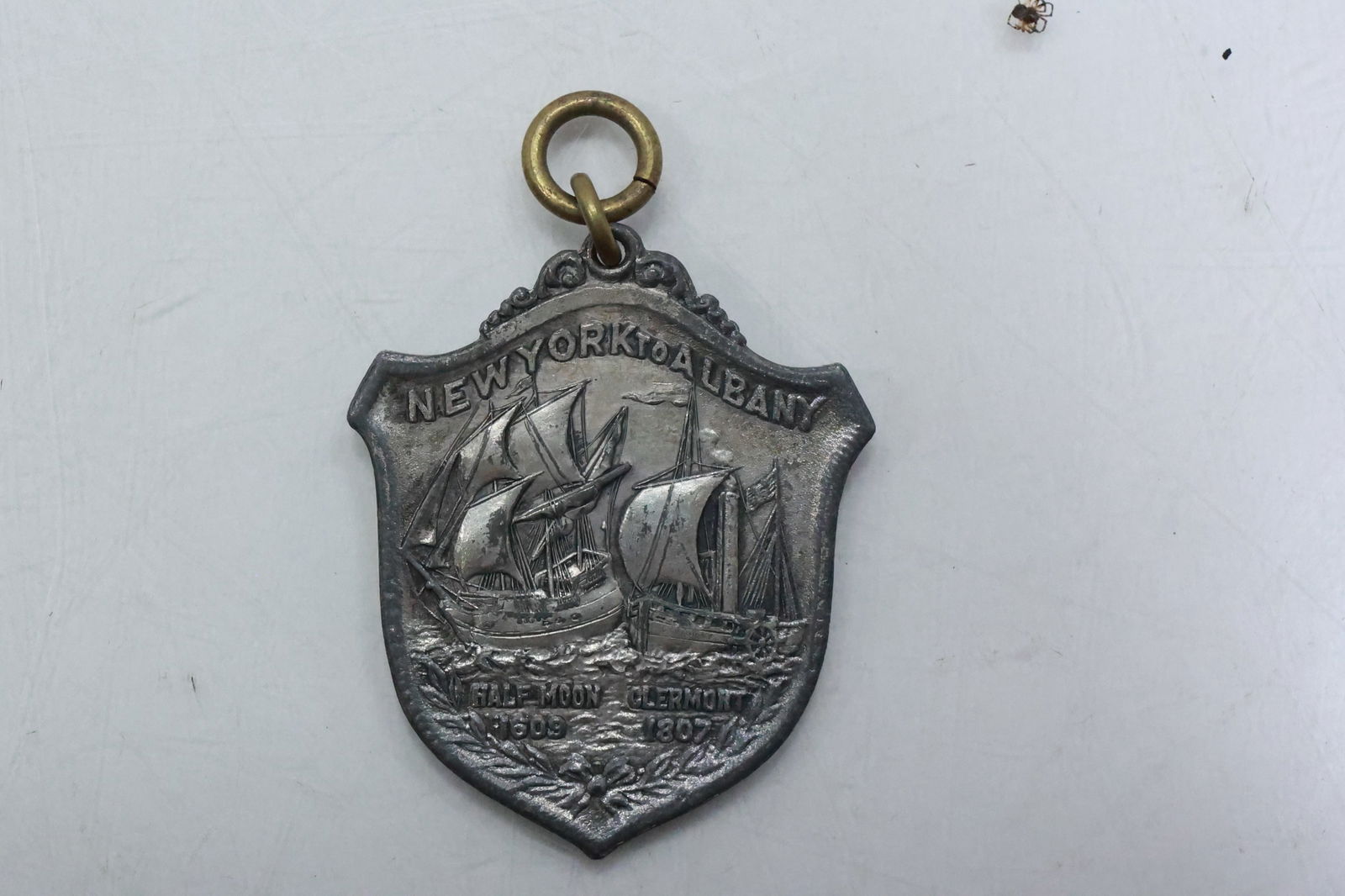 Medallion: Hudson Fulton Celebration 1909 NY to Albany, Halfmoon, Clermont 1.5 in. x 1.75 in. (1 of 11)