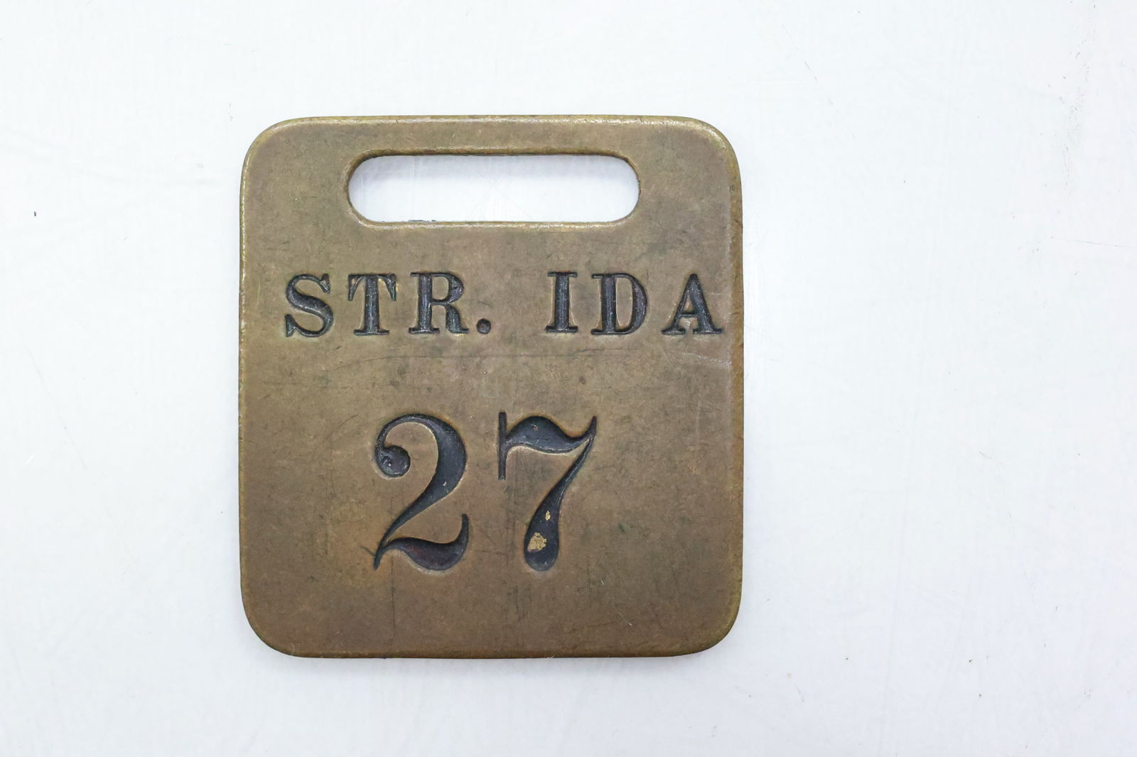STR. IDA "27" Original Brass Baggage Tag, 1 1/4 in. x 1 3/8 in. (1 of 4)