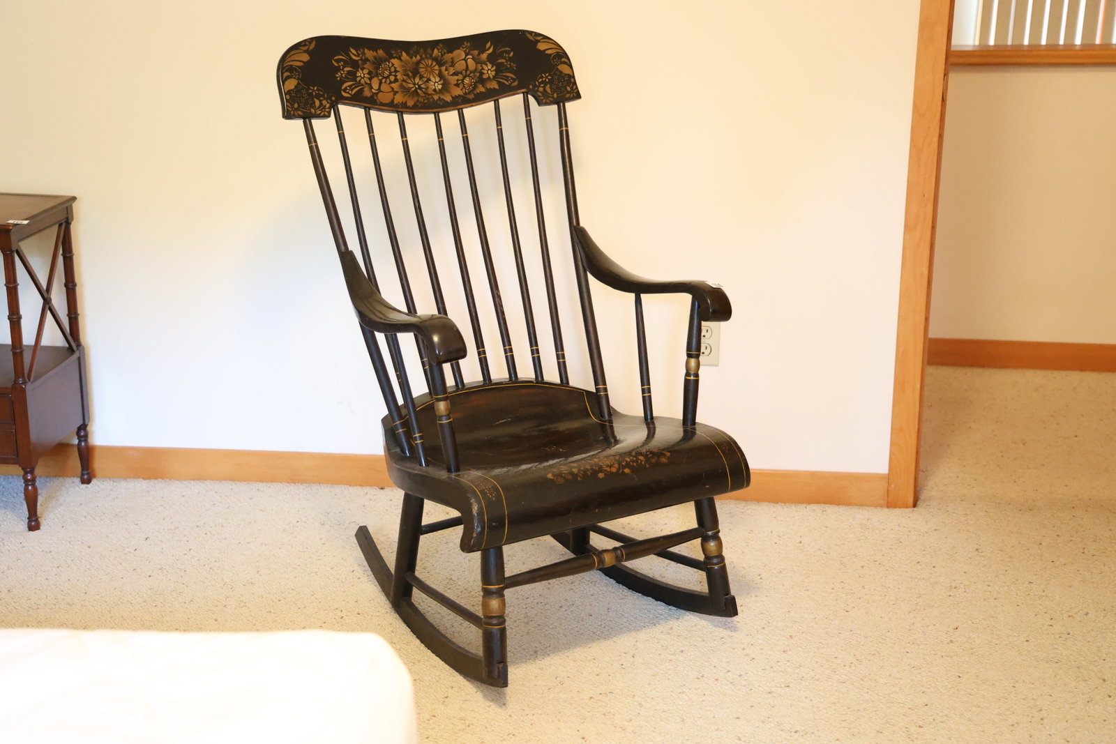 Hitchcock Style Rocker with Original Gold Stencil Decoration size 42 in. height x 24 in. wide: Hitchcock Style Rocker with Original Gold Stencil Decoration size 42 in. height x 24 in. wide **Important Pick-Up Information: Lots 1-100 are located at our Auction Gallery at 174 Glasco Turnpike, Sau