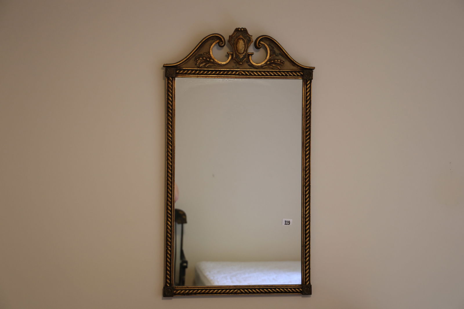 Vintage Formal Regency Wood Frame Wall Mirror in Gold Patina size 41 in. x 22 in. (1 of 8)