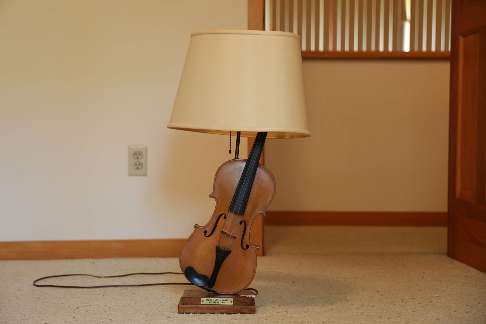 Unique Violin Table Lamp with Brass Tag: "Stradivarius Model 1935" , 29 in. height x 15 in. wide (1 of 11)