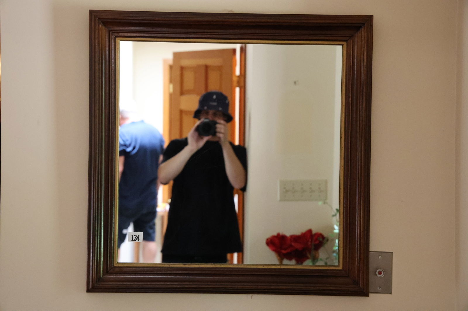 Victorian Walnut Framed Mirror with Inner Gold Molding 30 inches x 30 inches (1 of 7)