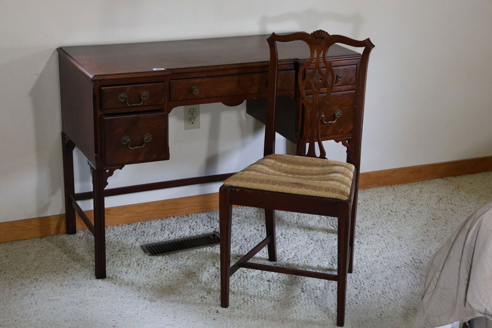 1930s/40s Walnut Dressing Vanity with Chair 29 in. height x 42 in. length x 19 in. depth (1 of 16)