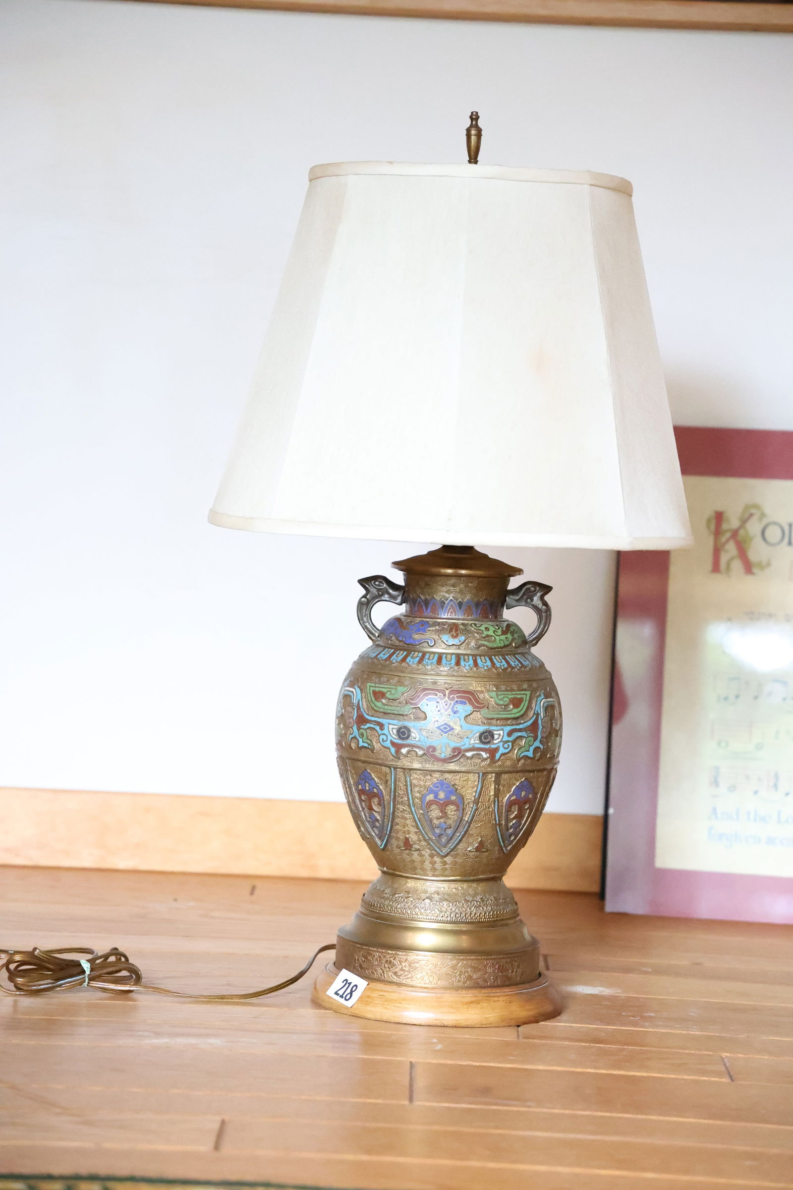 Antique Bronze Champleve Urn Lamp 30m in. overall height, urn 7 in. x 12 in. (1 of 7)