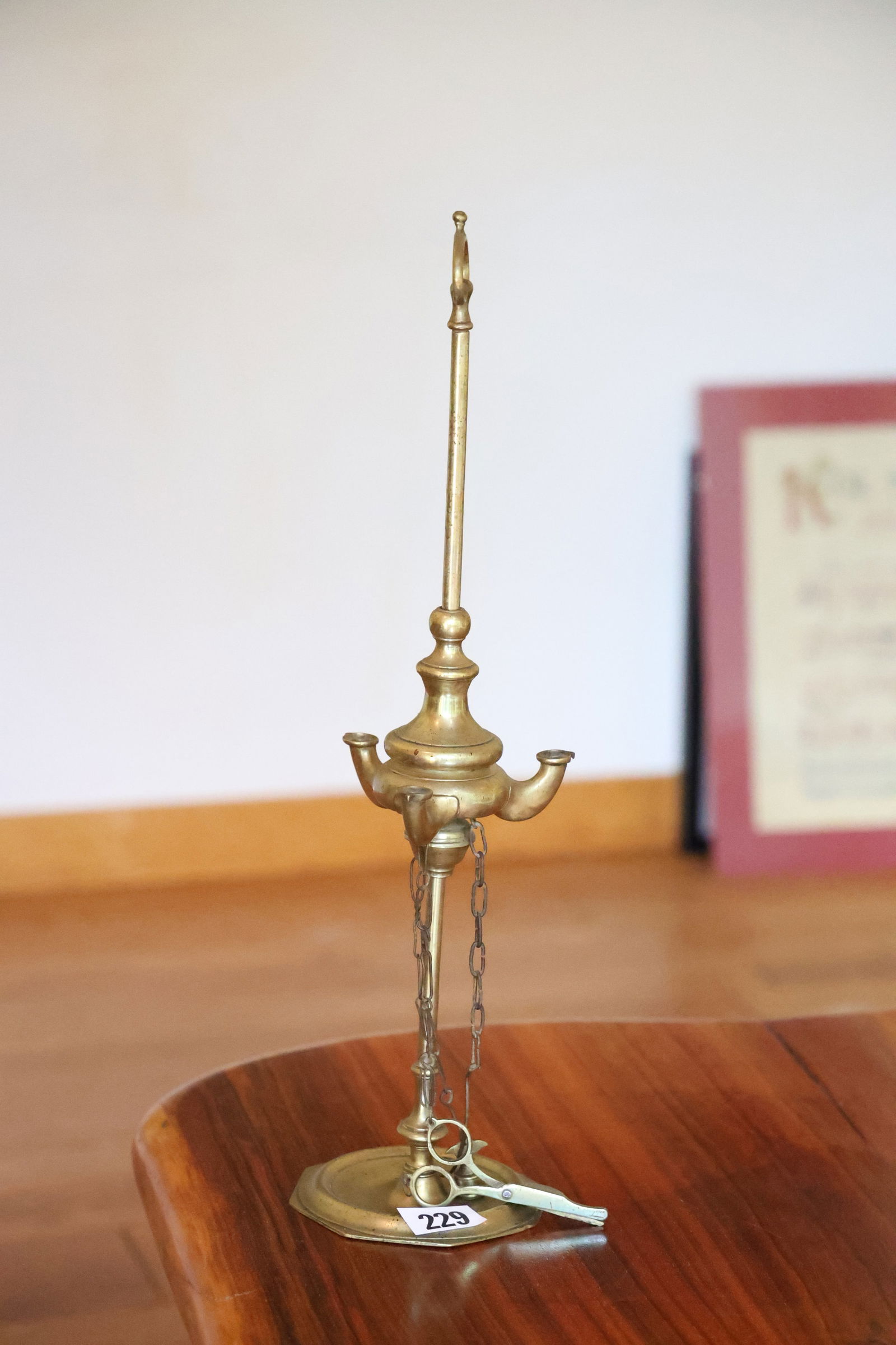 Early 19th C. Brass Oil Lamp, 20 in. height x 5 in. wide (1 of 8)