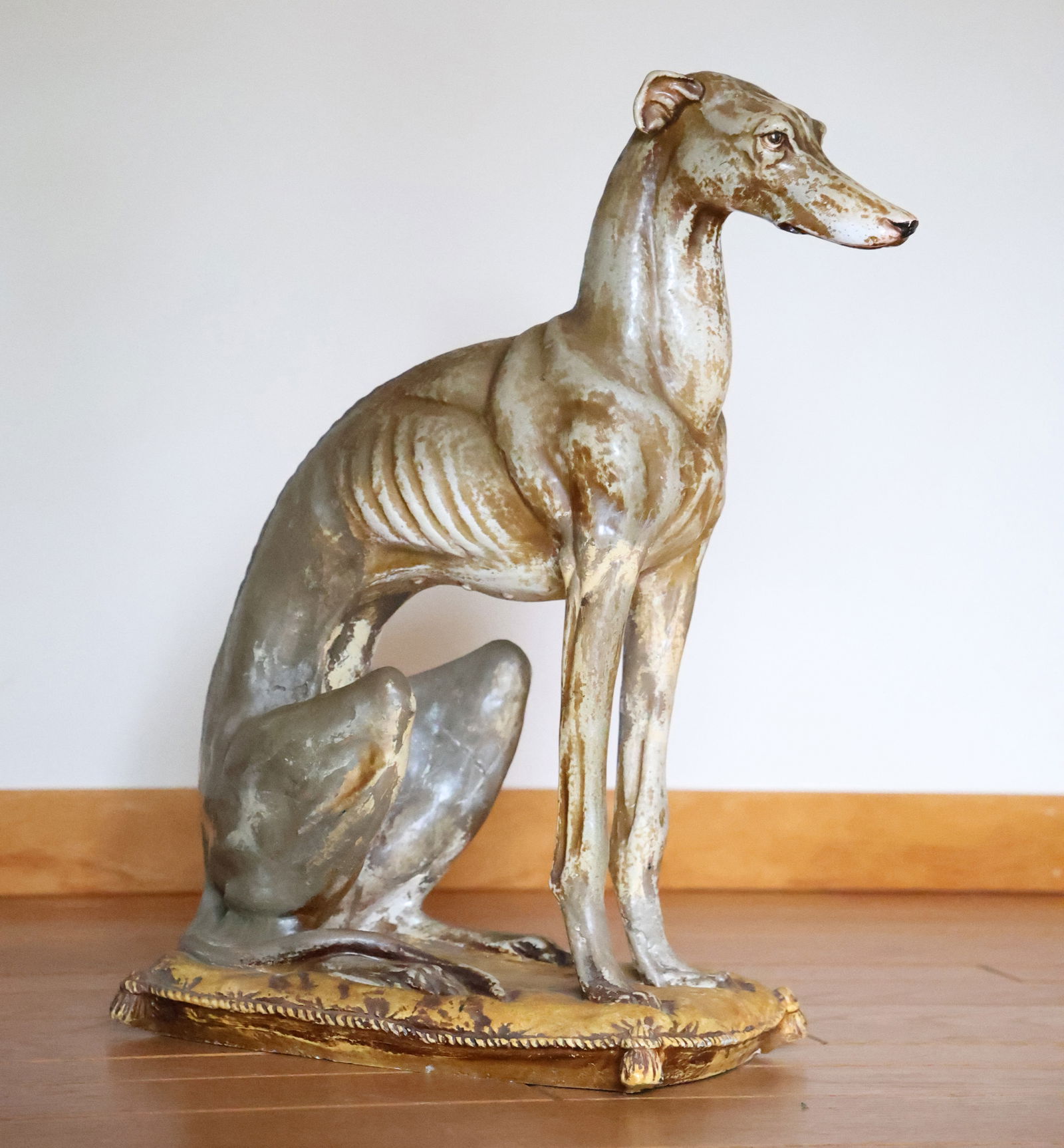 Large Italian Porcelain Whippet on a Pillow 25 inches height x 16 in. wide (1 of 12)