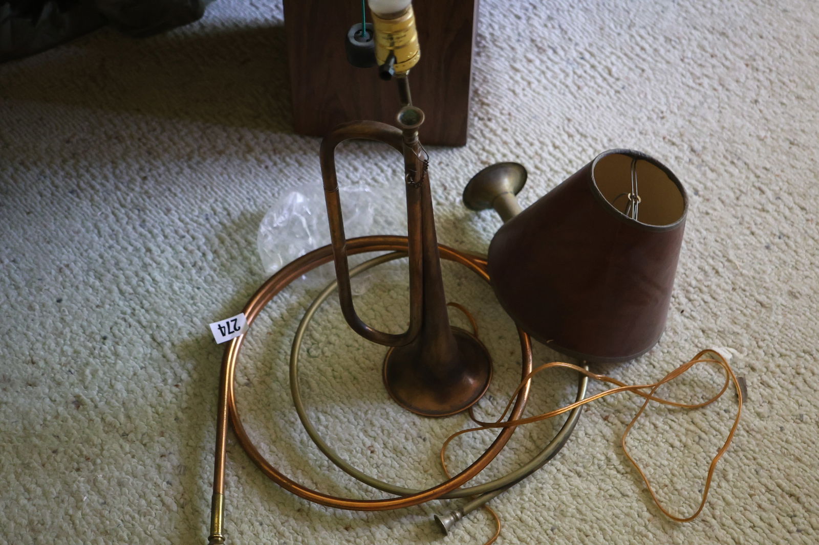 3 Assorted Brass Horns, One Made into a Lamp (1 of 2)