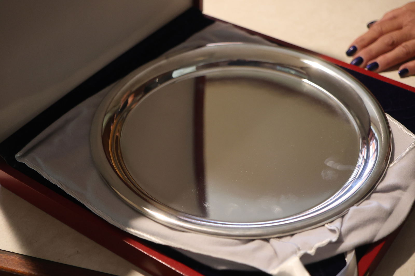 CARTIER Pewter Vintage Plate with Original Red Box and Dust Bag, 11 in. (1 of 7)
