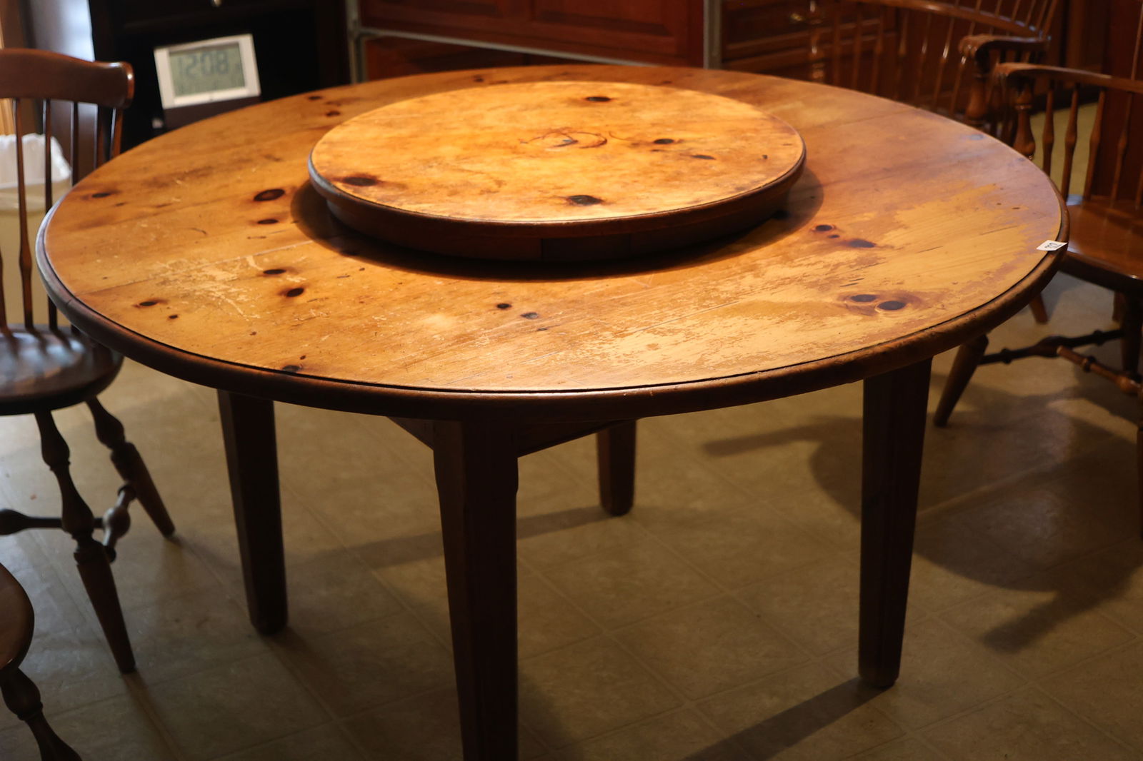 Americana Round Pine Dining Table with Round Lazy Susan Center Top, leaf, 52 in. dia. ; 26 in. dia.; (1 of 4)