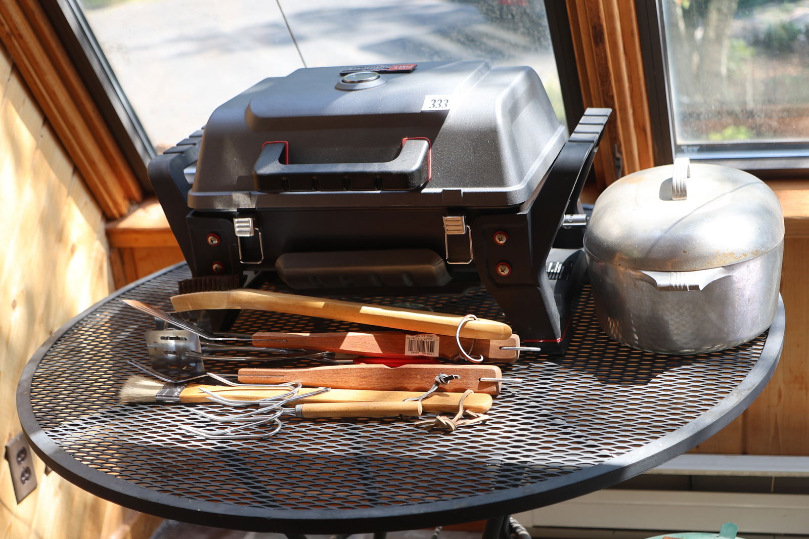 On Patio: 2 Barbeque Table Top Grills and Utensils (1 of 2)