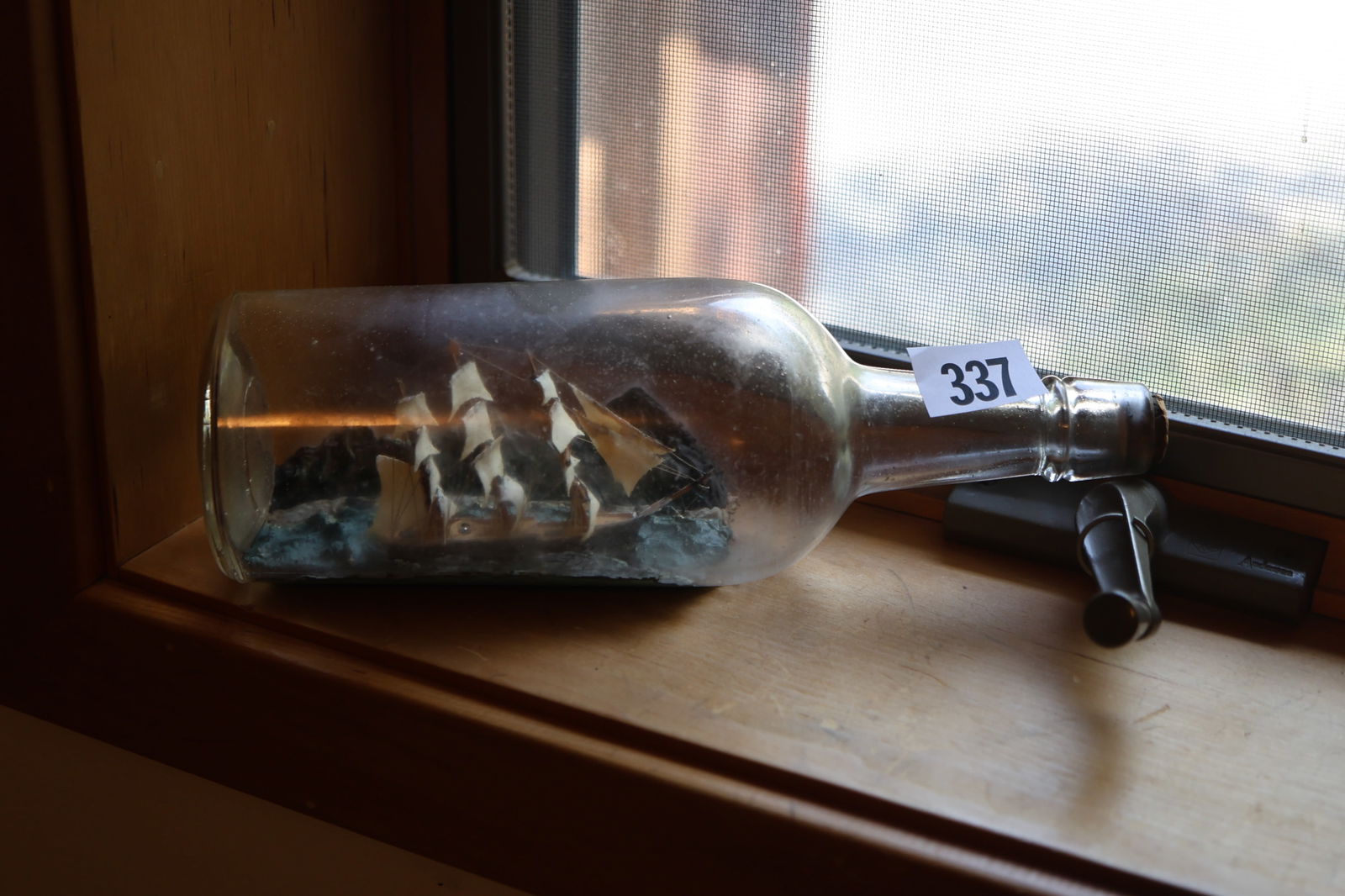 Folk Art Ship in a Glass Bottle 11.5 inches length (1 of 4)