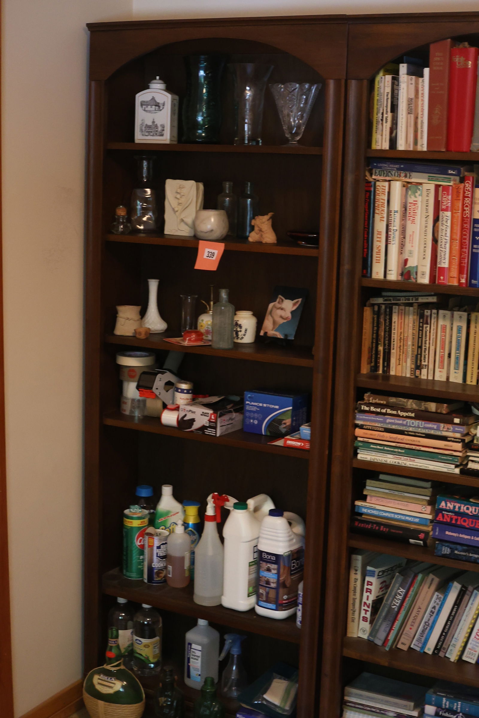 Foyer: 2 Tall Wooden Bookcases Only without Contents Sold in last 2 Previous Lots (1 of 3)