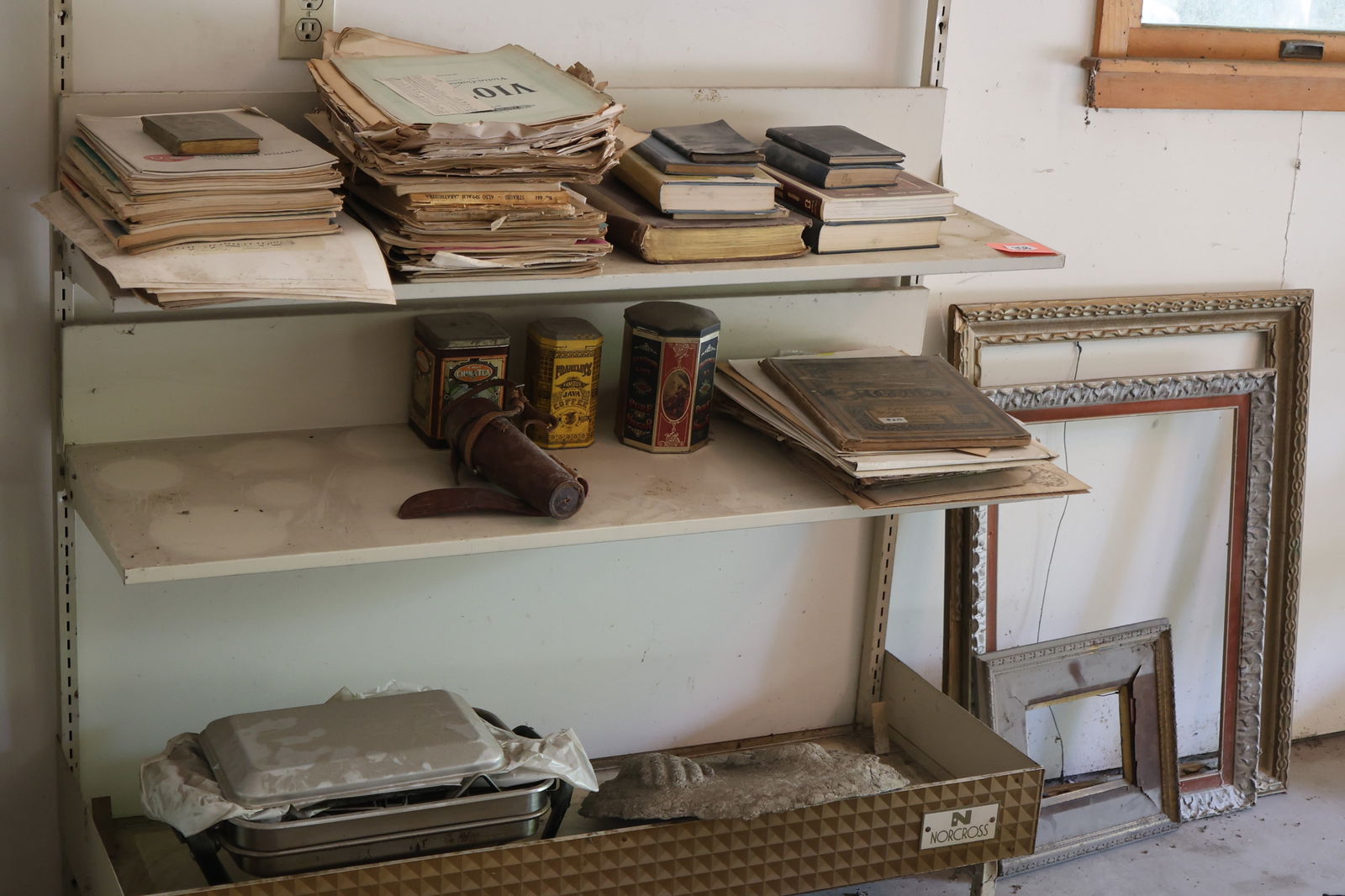 Garage: Old Picture Frames, Books and Pamphlets on shelf - SEE PICTURES (1 of 4)
