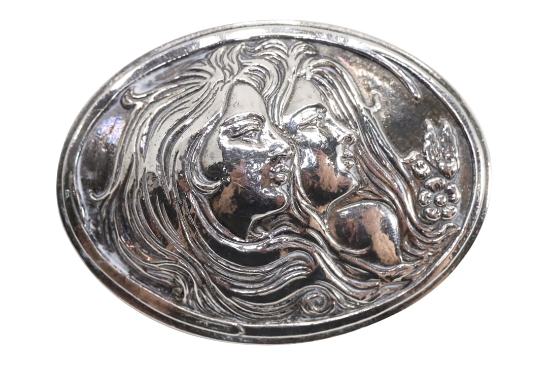 .925 Sterling Silver Art Nouveau Double Portrait Pin / Pendant 2 1/4 in. x 1 3/4 in. (1 of 9)