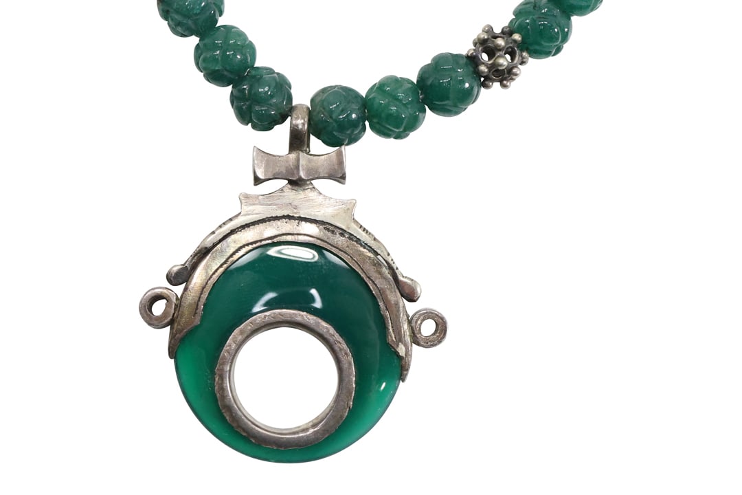 Sterling Silver Green Jade Disc Hook & Eye Beads Pendant 25 in. length, 2 in. x 1 1/2 in. Pendant (1 of 12)