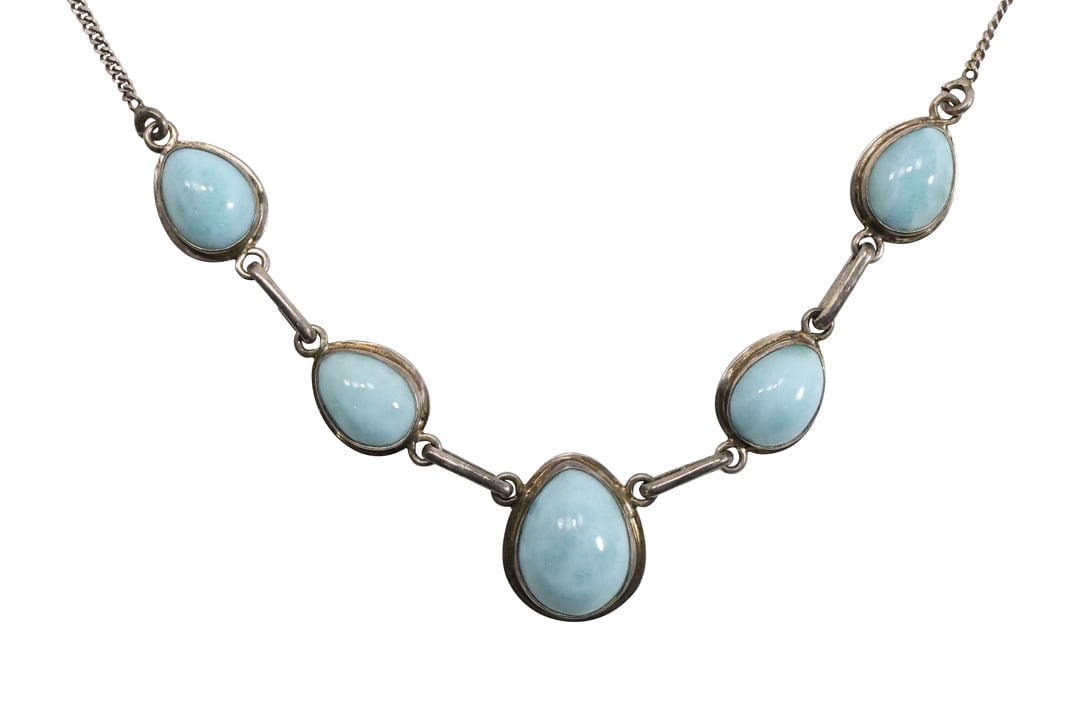 .925 Sterling Silver 5-Stone Larimar Pendant Necklace 16 in. x 5/8 in. (1 of 12)