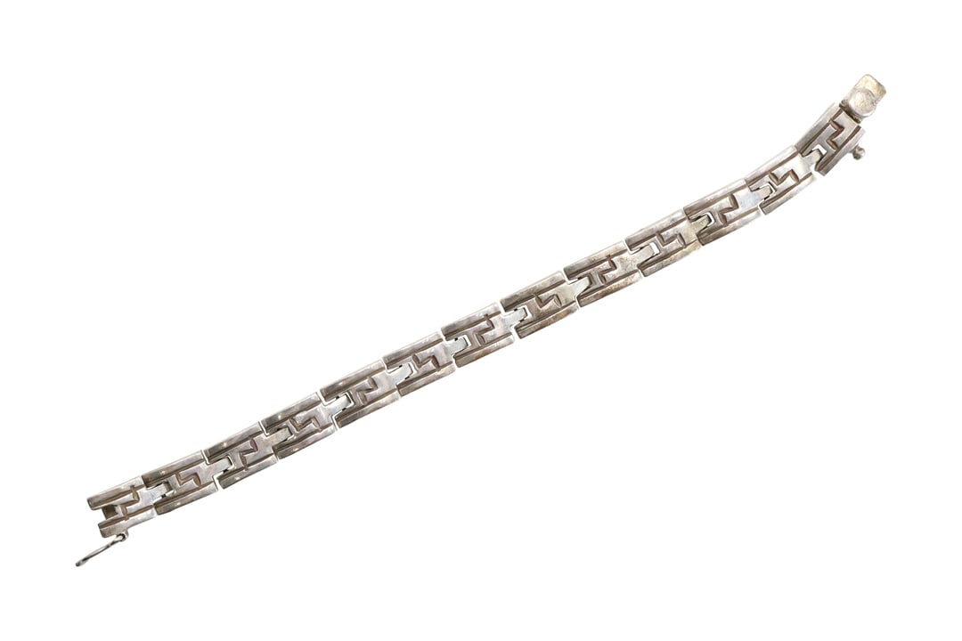 TD-113 Mexico .925 Sterling Silver Men's Heavy Alpaca Design Links Bracelet 8 1/2 in. x 1/2 in. (1 of 9)