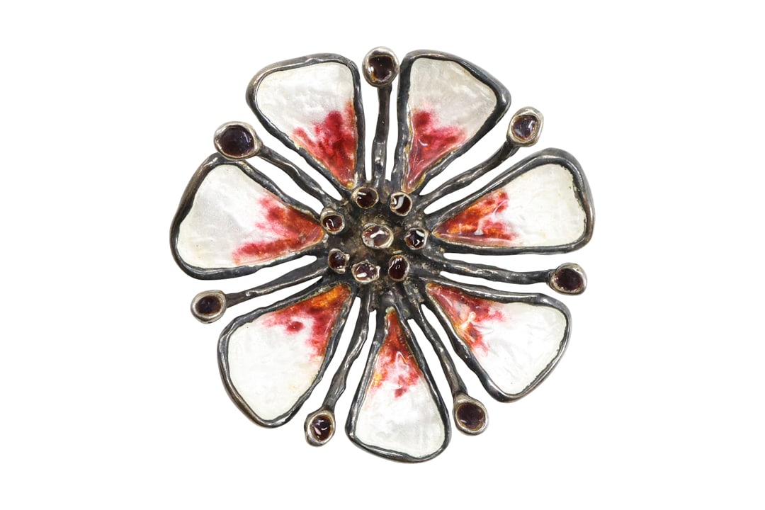 Vintage .925 Sterling Silver D.A. Karl Jergen "Otteren" David Enameled Flower Apple Blossom Pin (1 of 13)