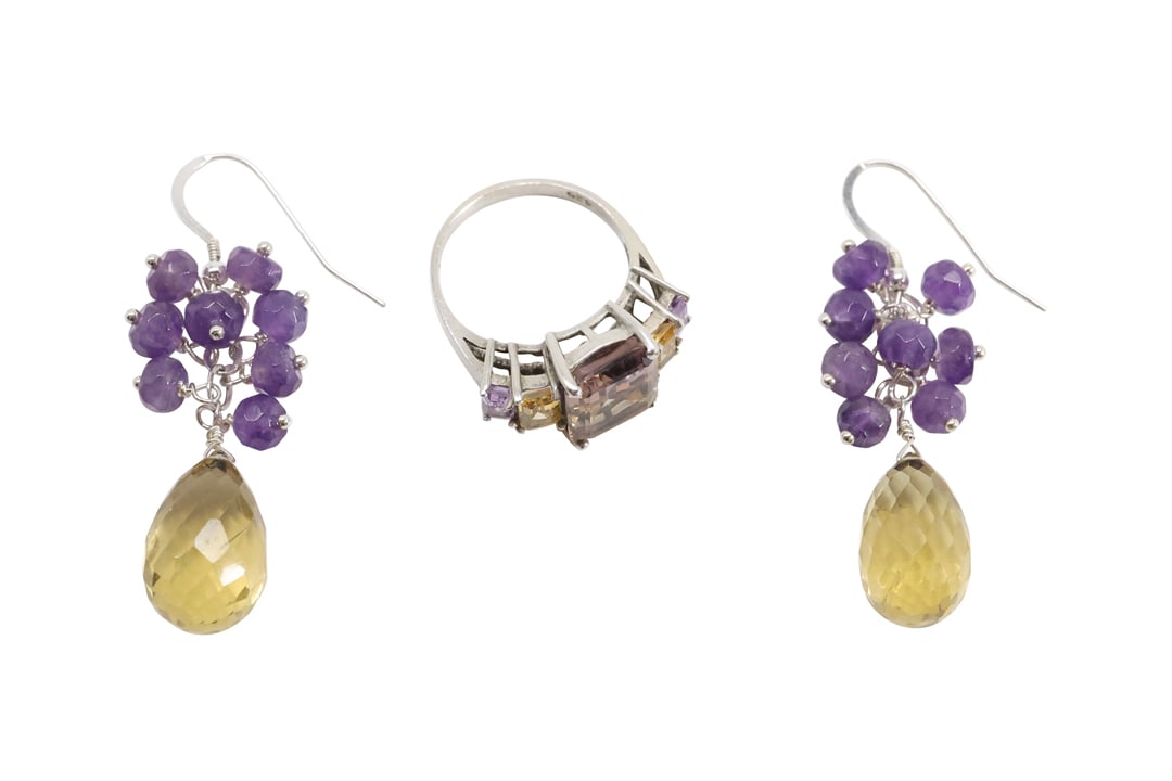 CA .925 Sterling Silver Ametrine with Amethyst & Citrine Stones Ring Size 9; Sterling with Amethyst (1 of 12)