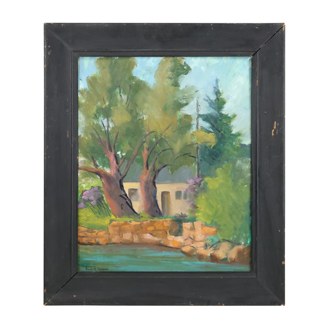 Paul Turner Sargent (1880 - 1946 Illinois, California] Oil Painting Landscape, Trees, Wall, Cottage (1 of 13)