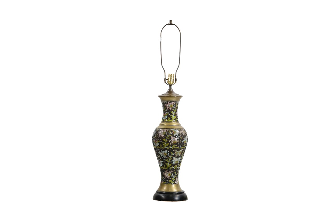 Large Size Antique Cloisonne Urn Shaped Table Lamp 27 in. height, overall height 38 in. with harp (1 of 15)