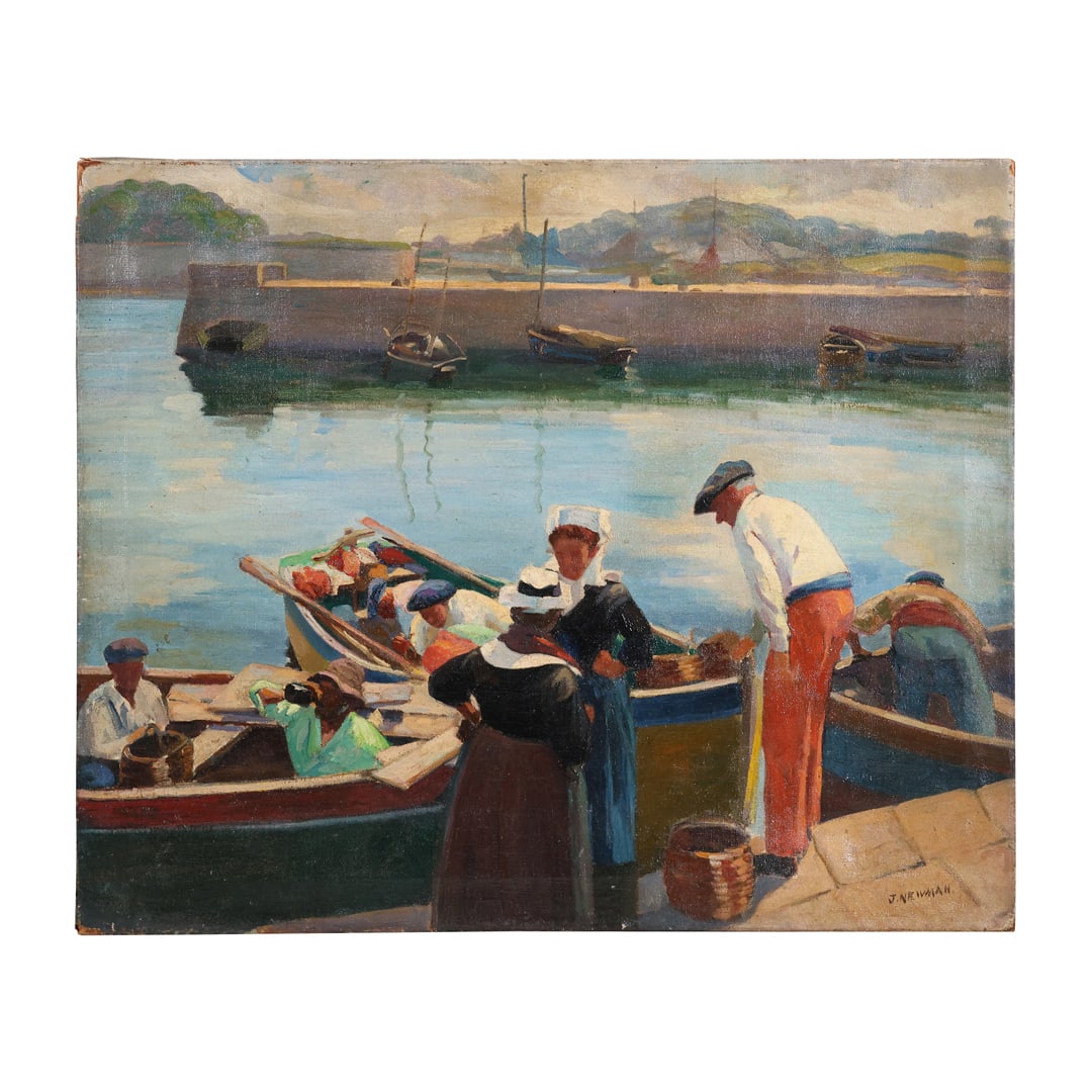 Joseph Newman (1890 - 1979 American) Oil on Canvas Painting Figures in Port Heading to Sea (1 of 18)