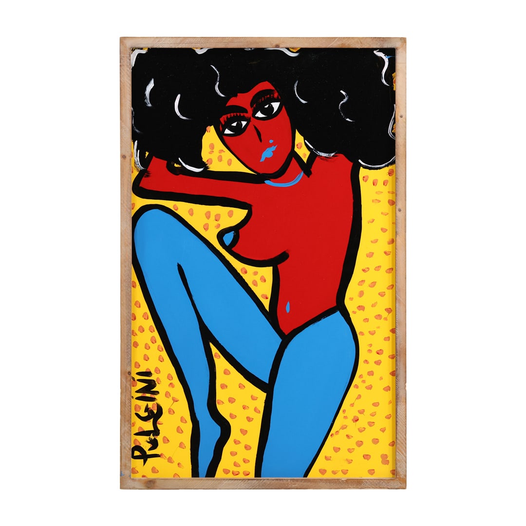 Thomas Pulgini, American, Oil on Board Painting, Abstract Woman Dancer, Signed, Framed: Thomas Pulgini, American, Oil on Board Painting, Abstract Woman Dancer, Signed, Framed. Well Listed American Artist. size:18.5 x 30.5 outside frame: 20 x 32 ; ASKart: Thomas Pulgini, Born 1965 in Wilm