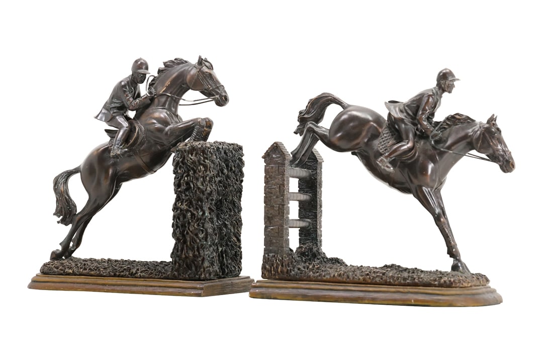 Horse Jumping Figural Bookends 8.5 in. x 7 in., Hard Composition, marked Odezine: Horse Jumping Figural Bookends 8.5 in. x 7 in., Hard Composition, marked Odezine. size: 8.5 h 7 w S:A2
