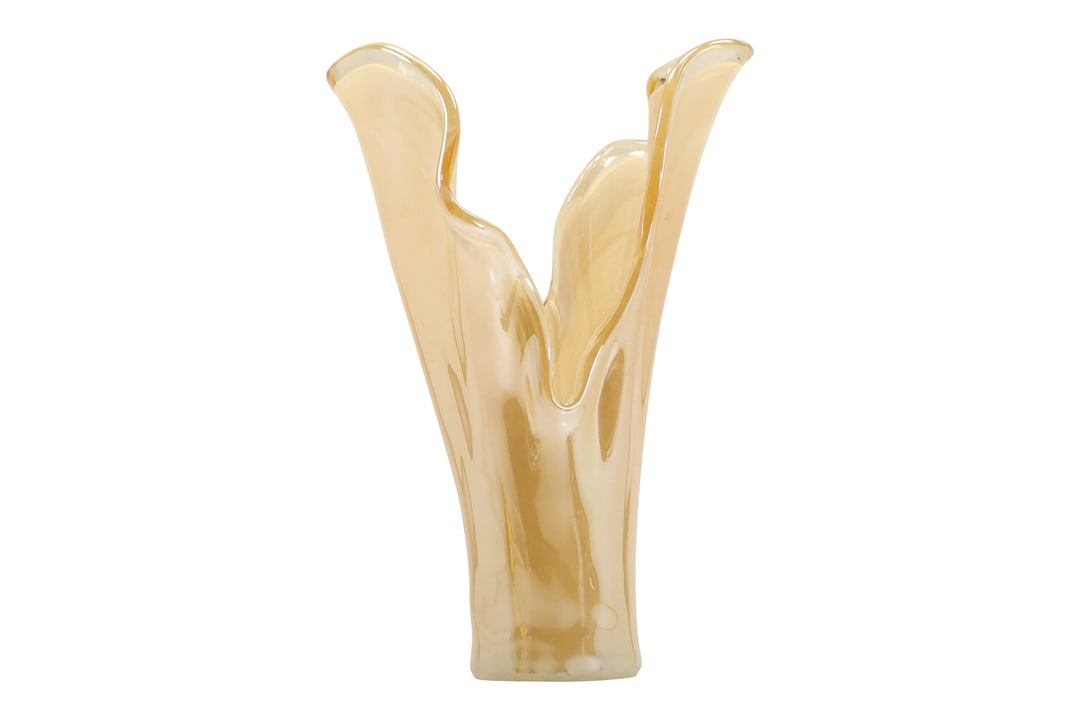 Gold Lustre Tall Split Flared Top Flower Form Glass Vase 16 inches height (1 of 14)